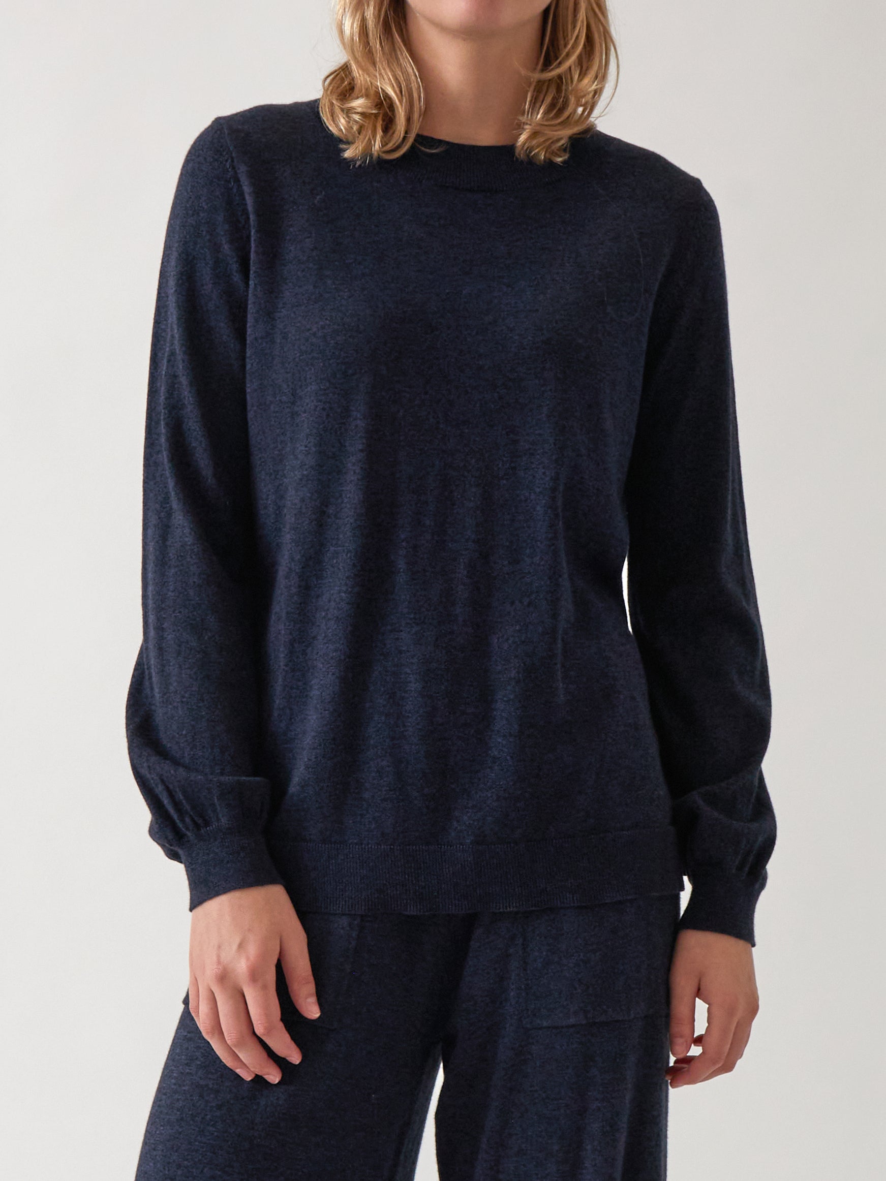 Cotton Cashmere Crew Jumper | Navy-1