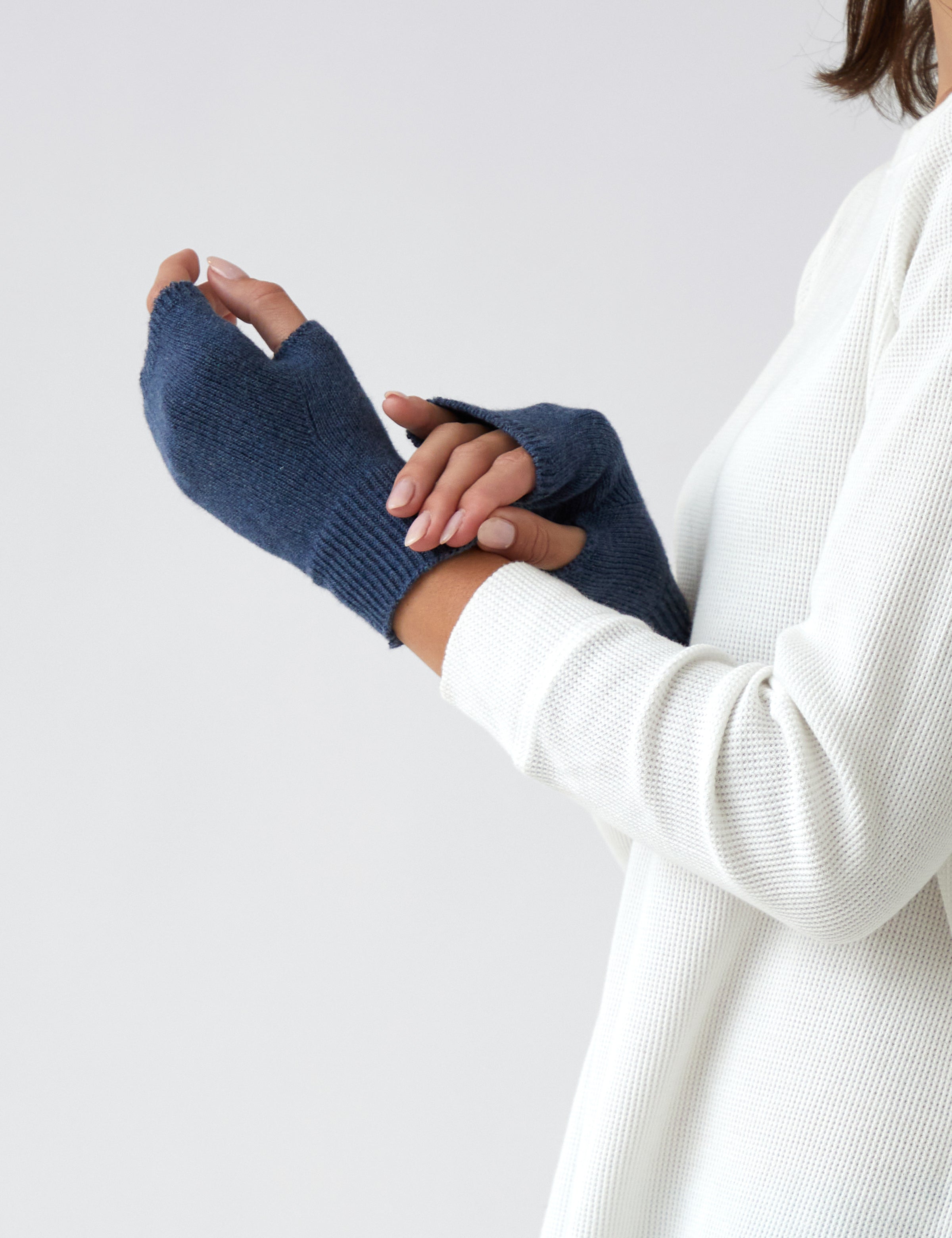 Cotton Cashmere Hand Warmers | Blue-2