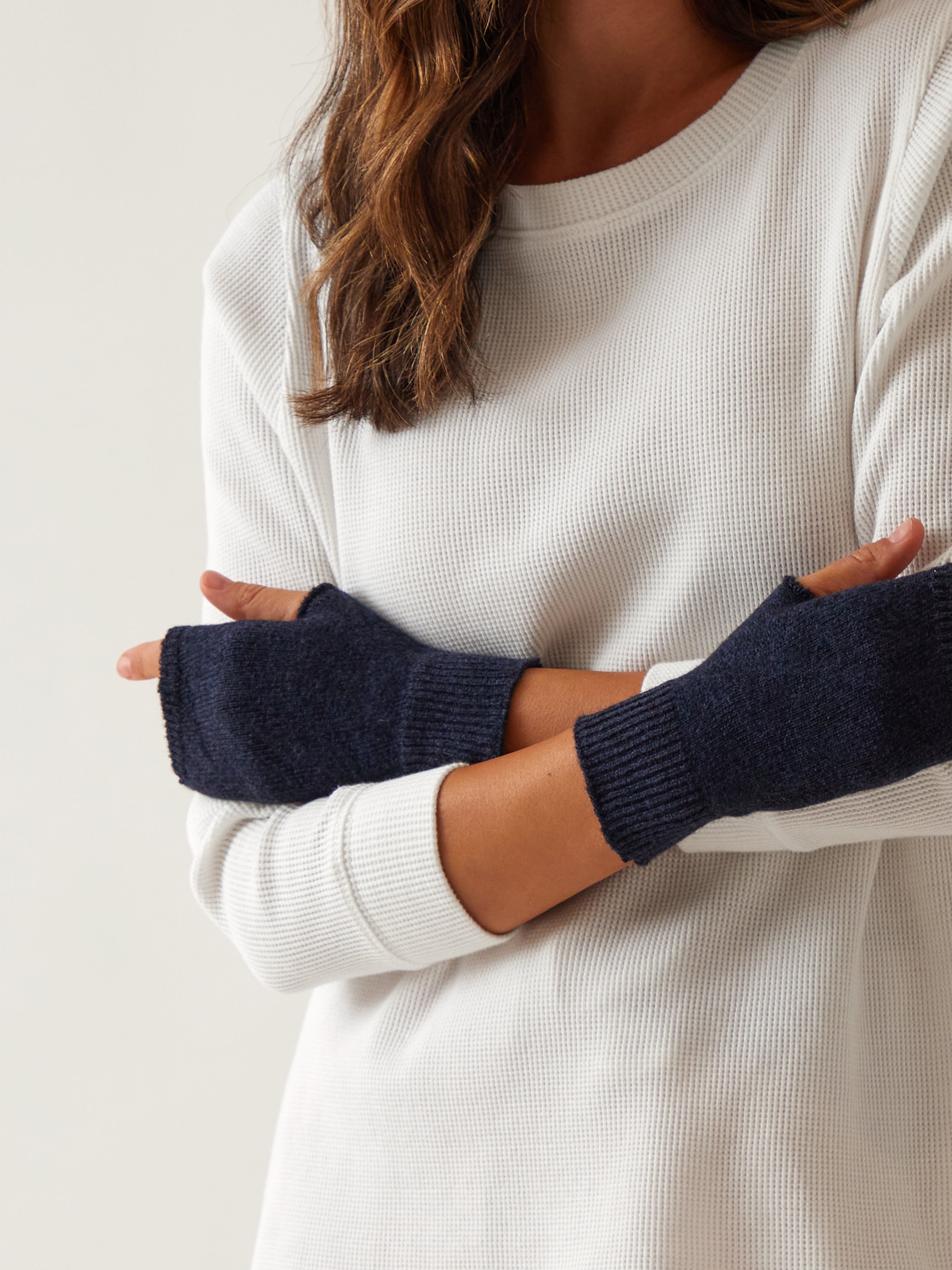 Cotton Cashmere Hand Warmers | Navy-1