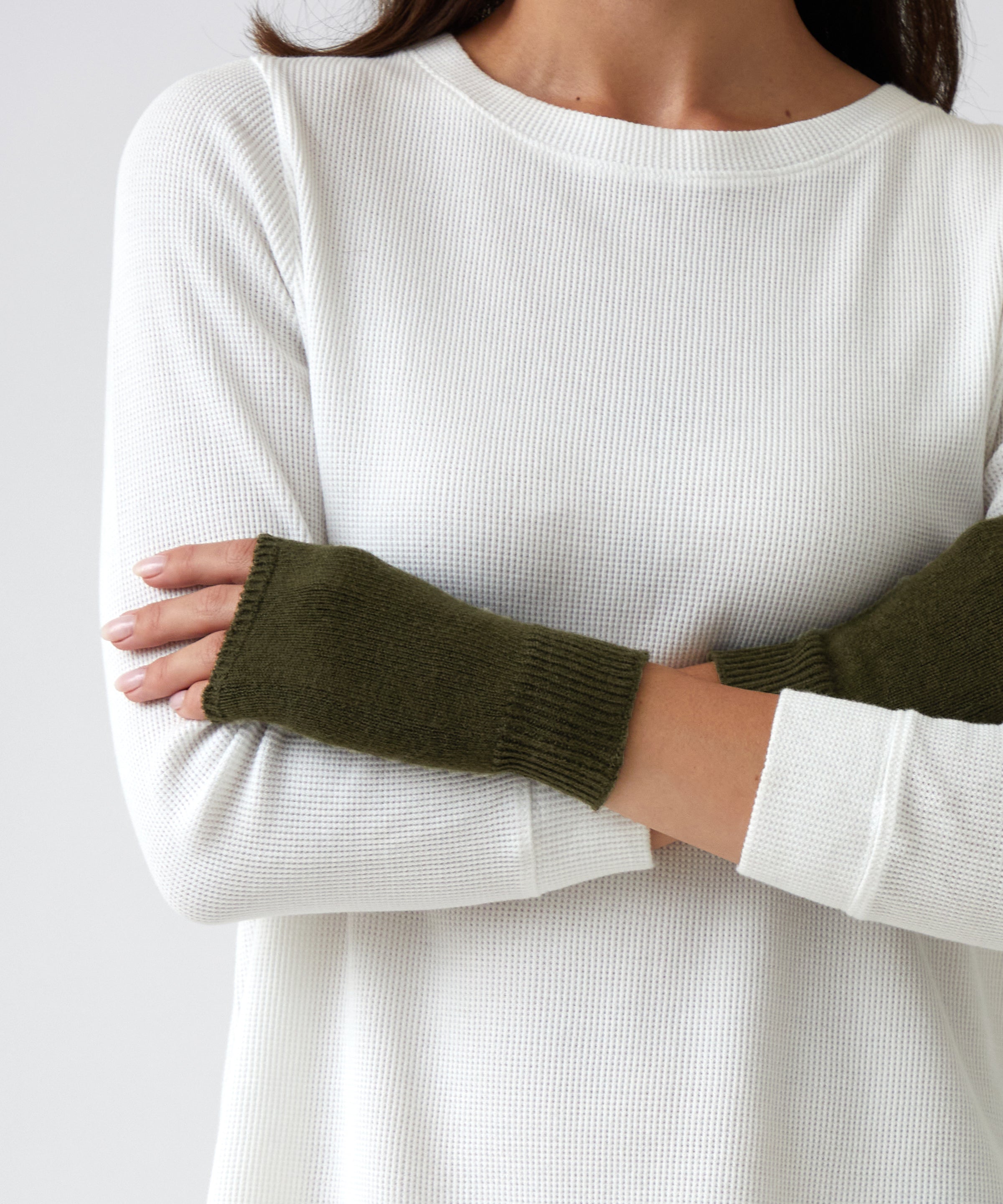 Cotton Cashmere Hand Warmers | Olive-1