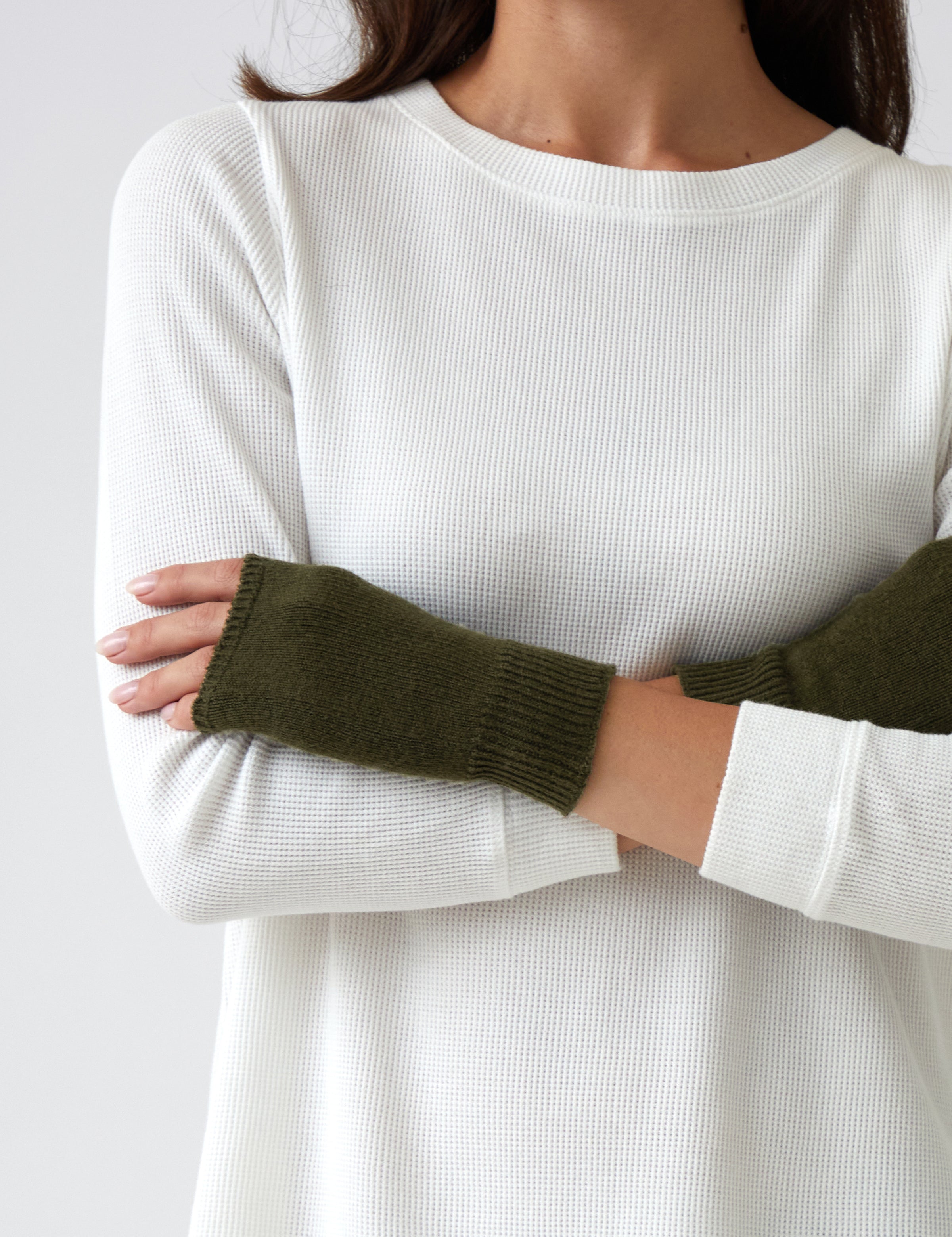Cotton Cashmere Hand Warmers | Olive-1