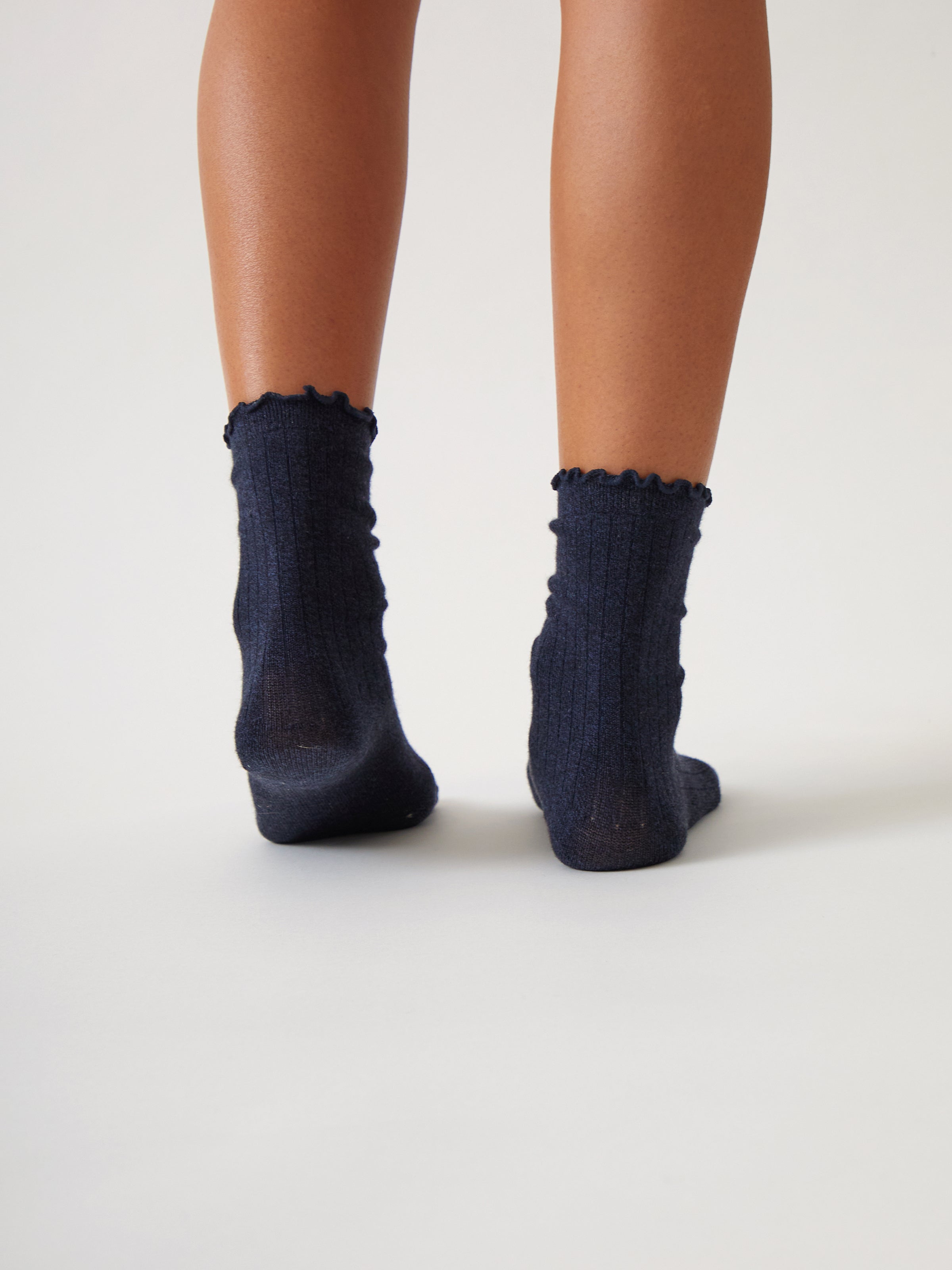 Cotton Cashmere Lounge Socks (1 Pair) | Navy-4