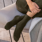 Cotton Cashmere Lounge Socks (1 Pair) | Olive-2