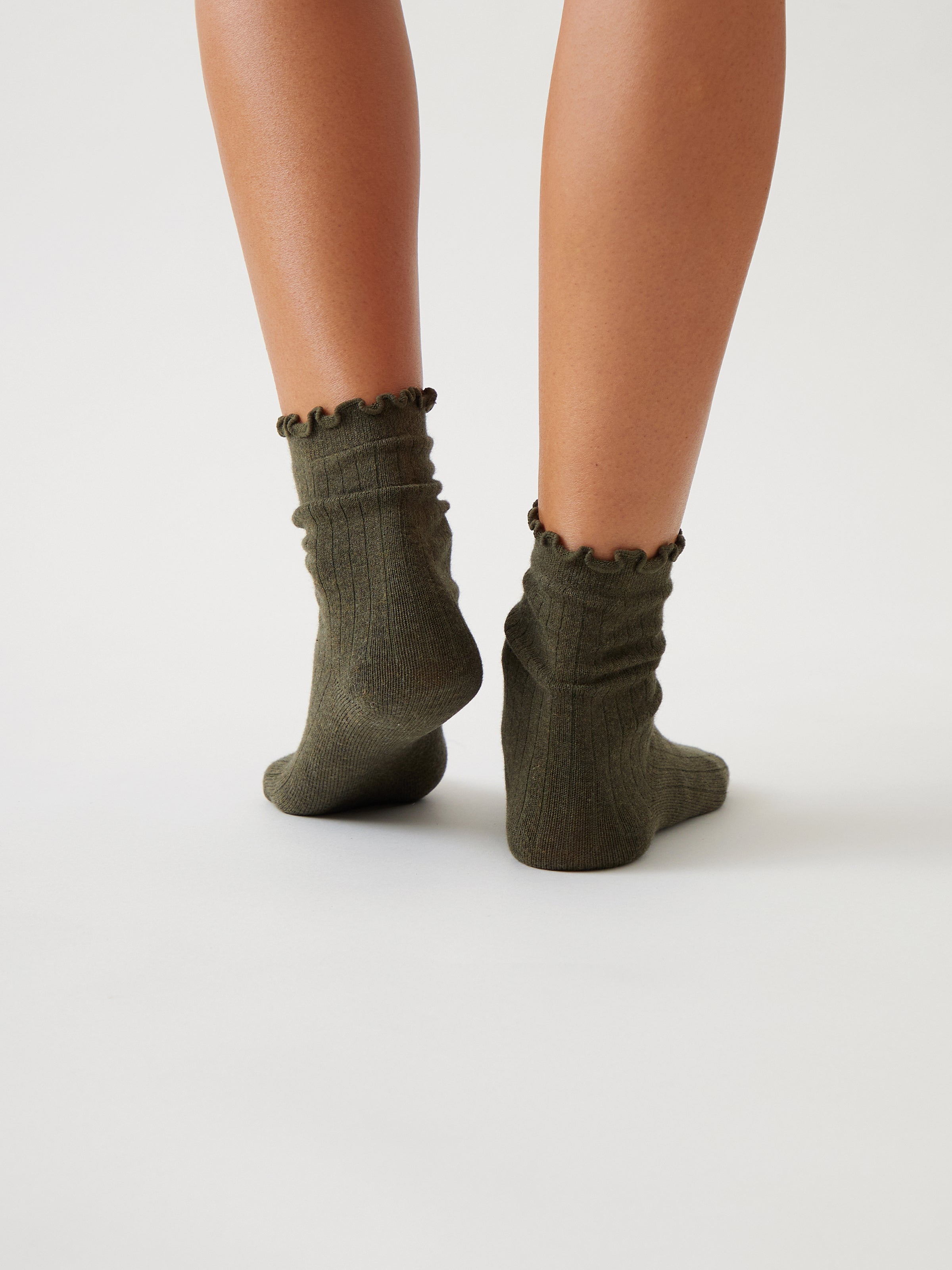 Cotton Cashmere Lounge Socks (1 Pair) | Olive-4