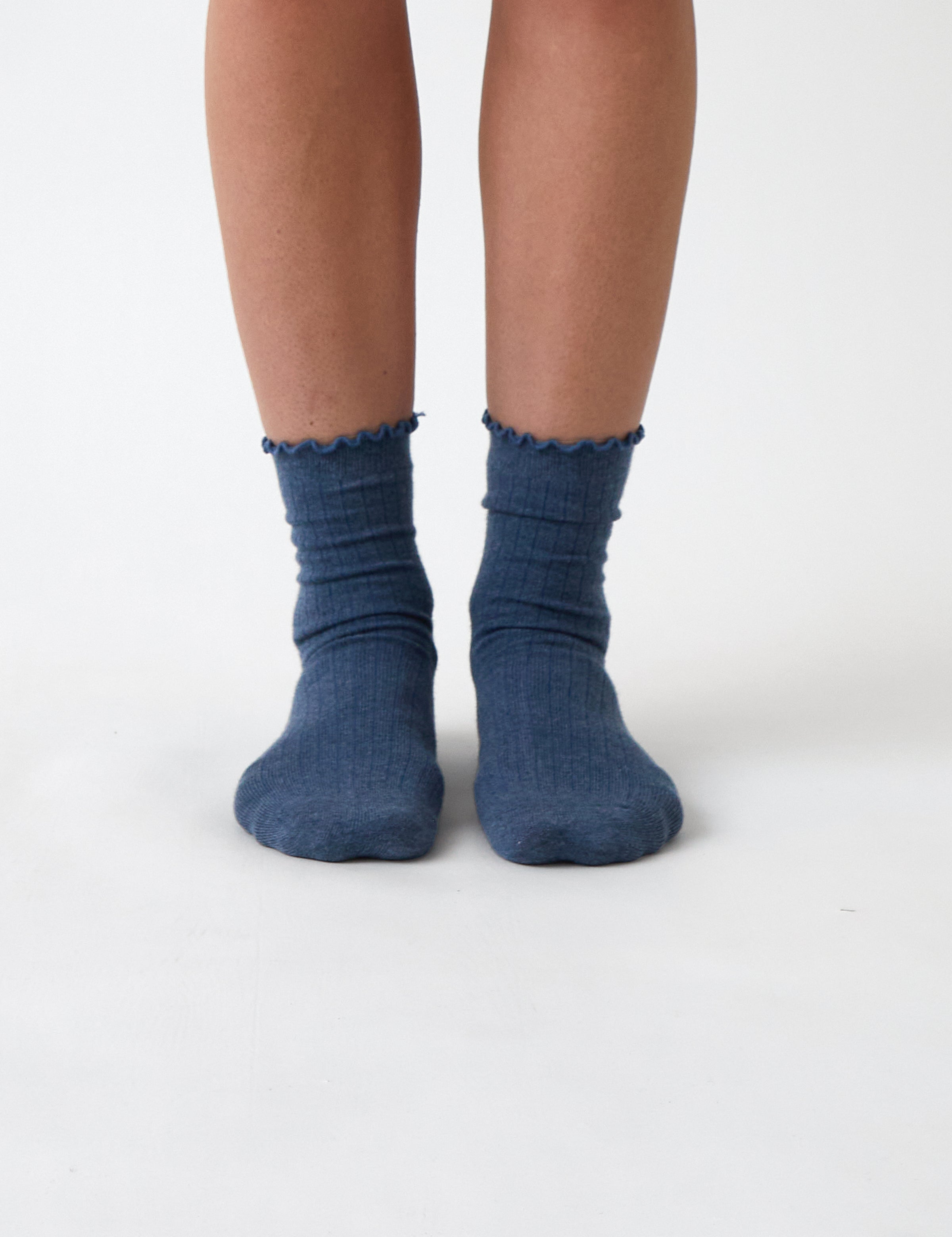 Cotton Cashmere Lounge Socks | Blue-1