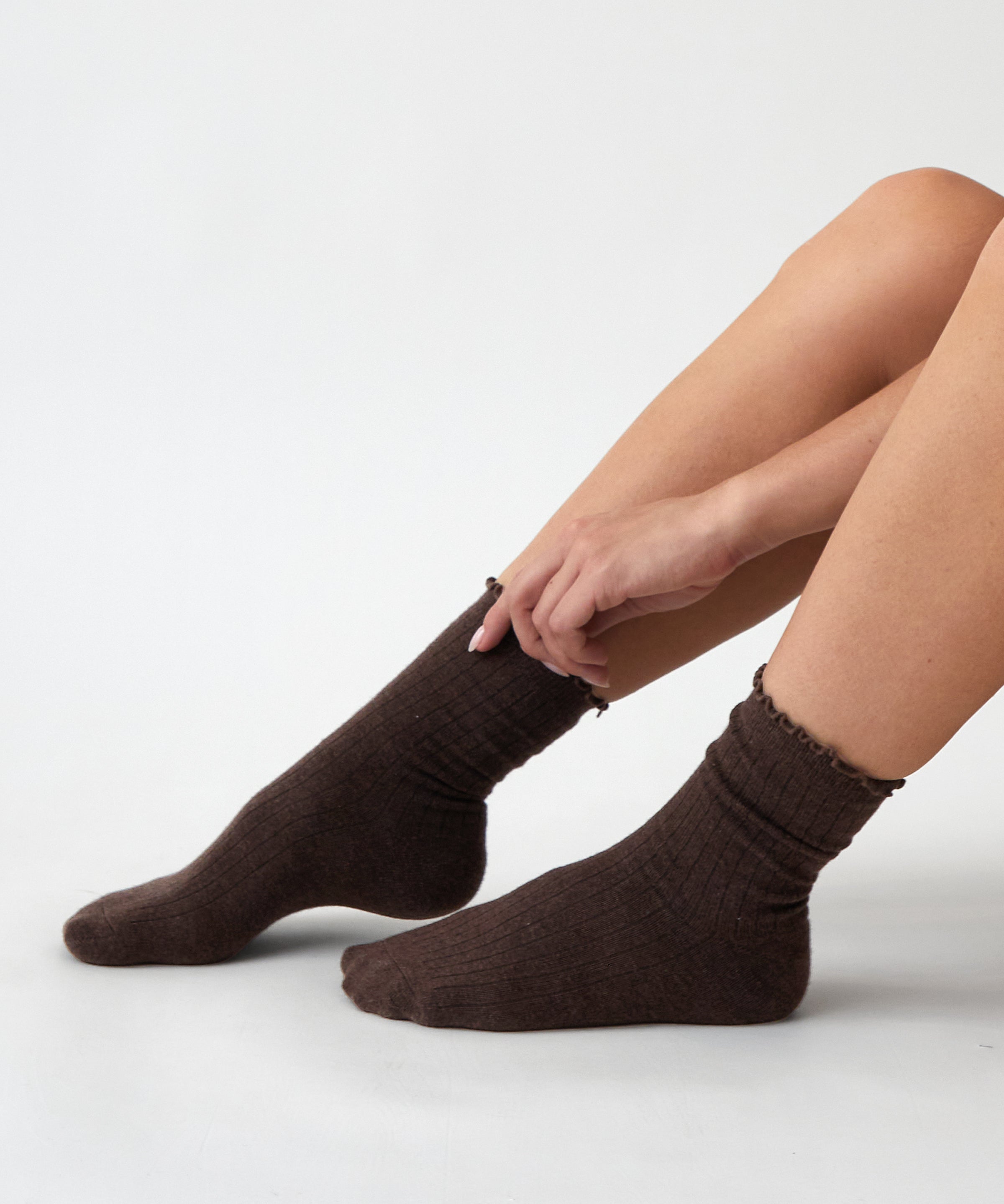 Cotton Cashmere Lounge Socks | Cocoa-2