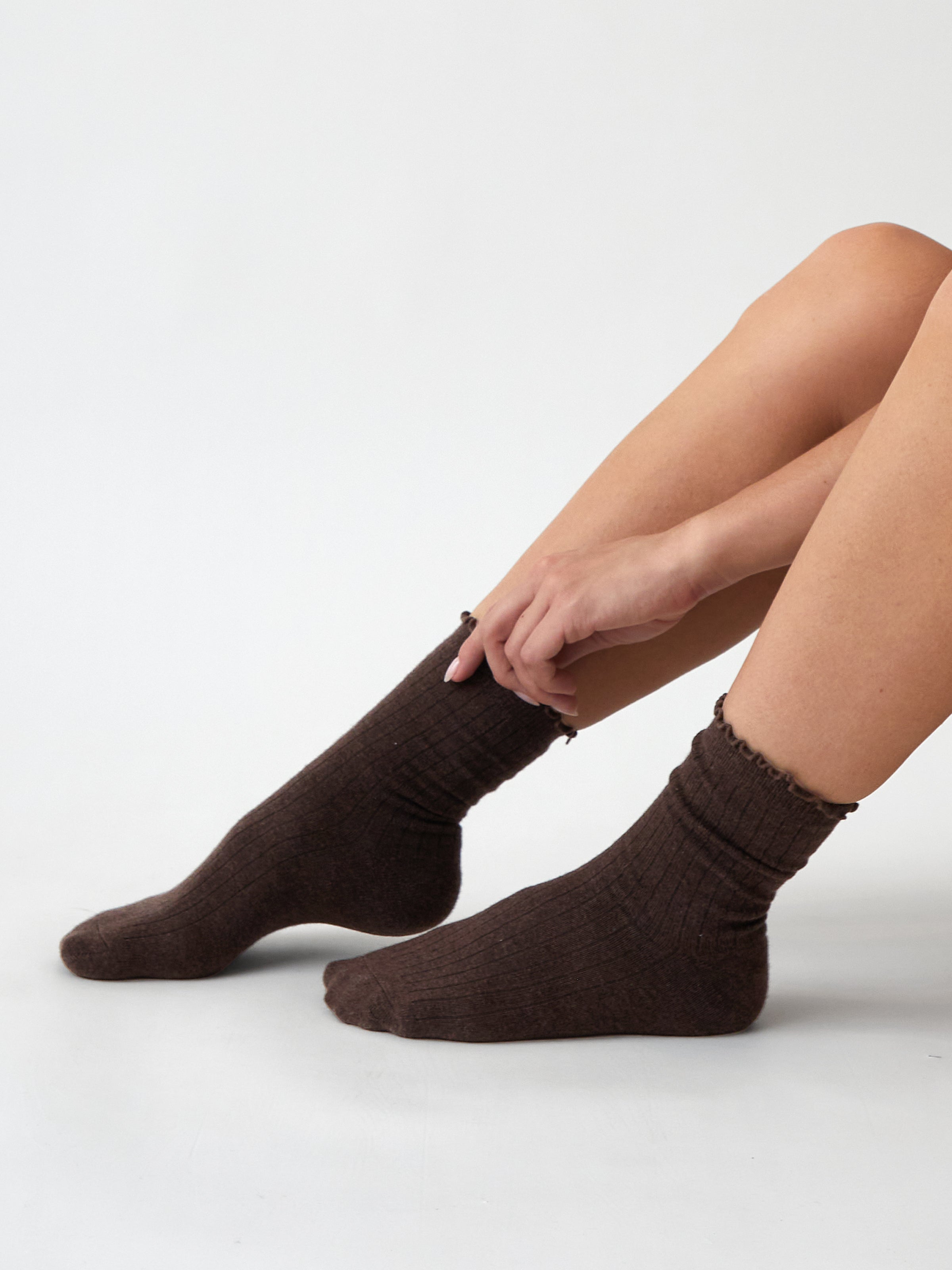 Cotton Cashmere Lounge Socks | Cocoa-2