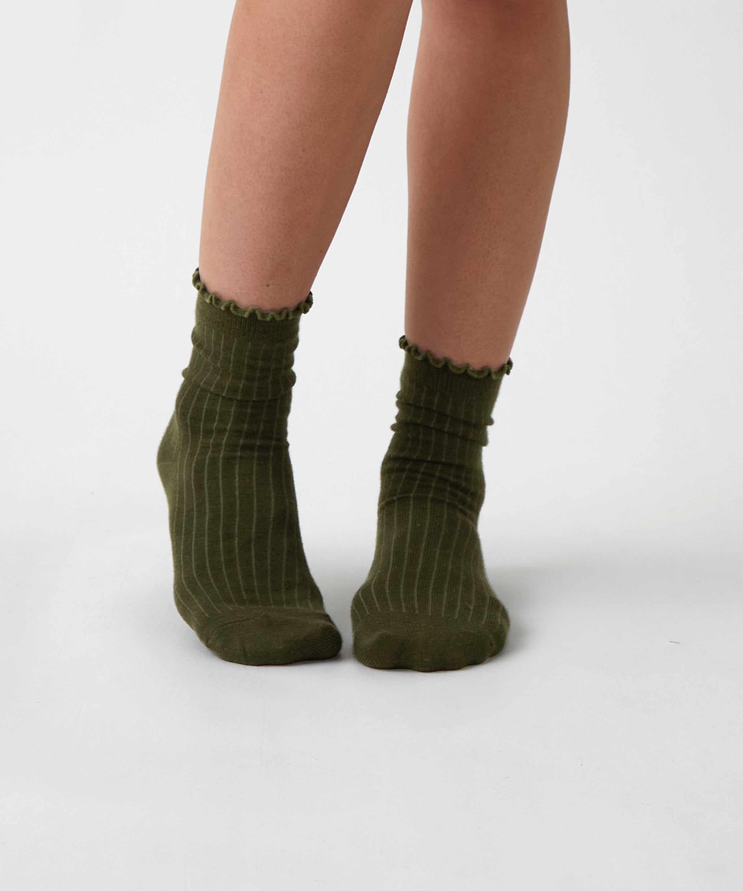 Cotton Cashmere Lounge Socks | Olive-1