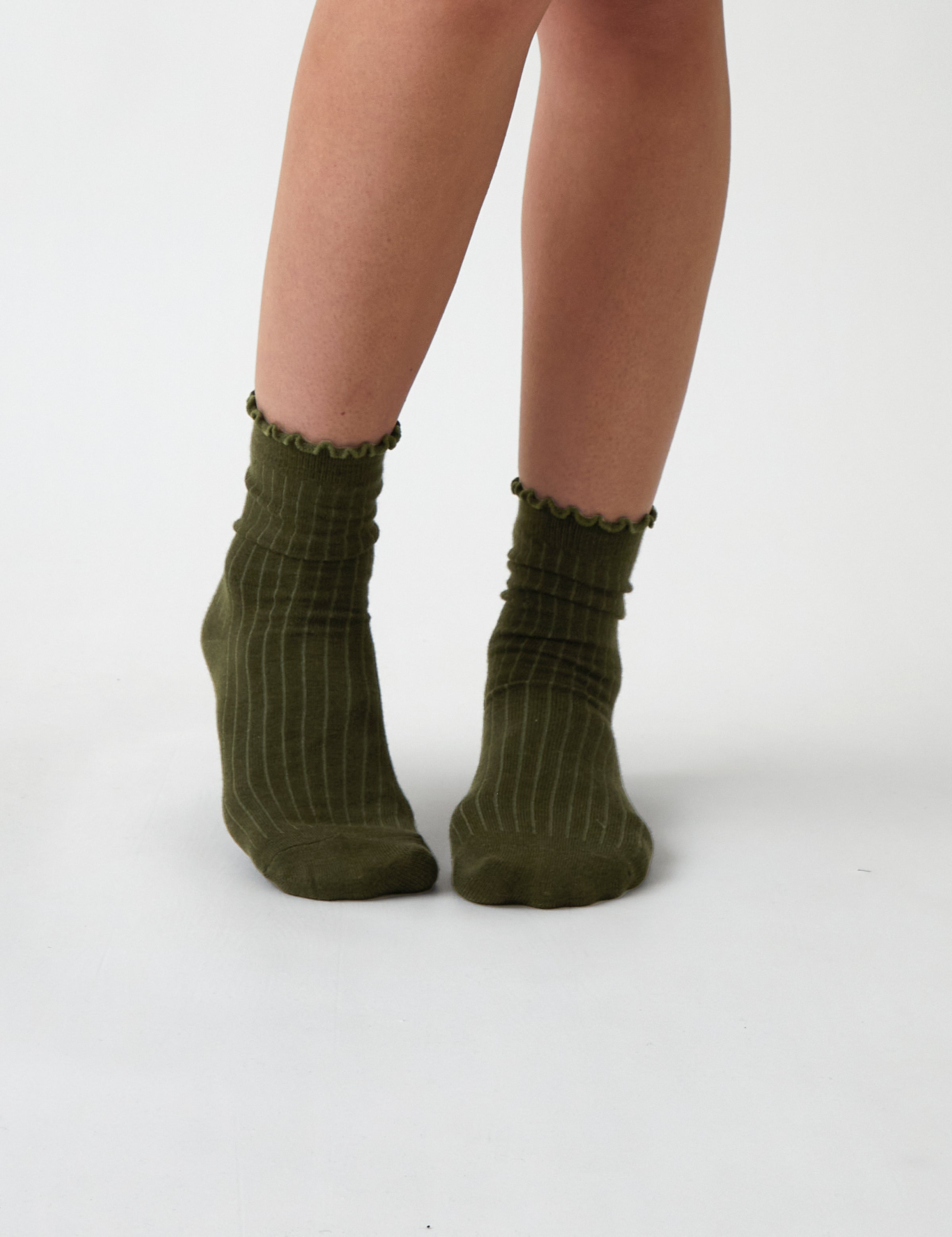 Cotton Cashmere Lounge Socks | Olive-1