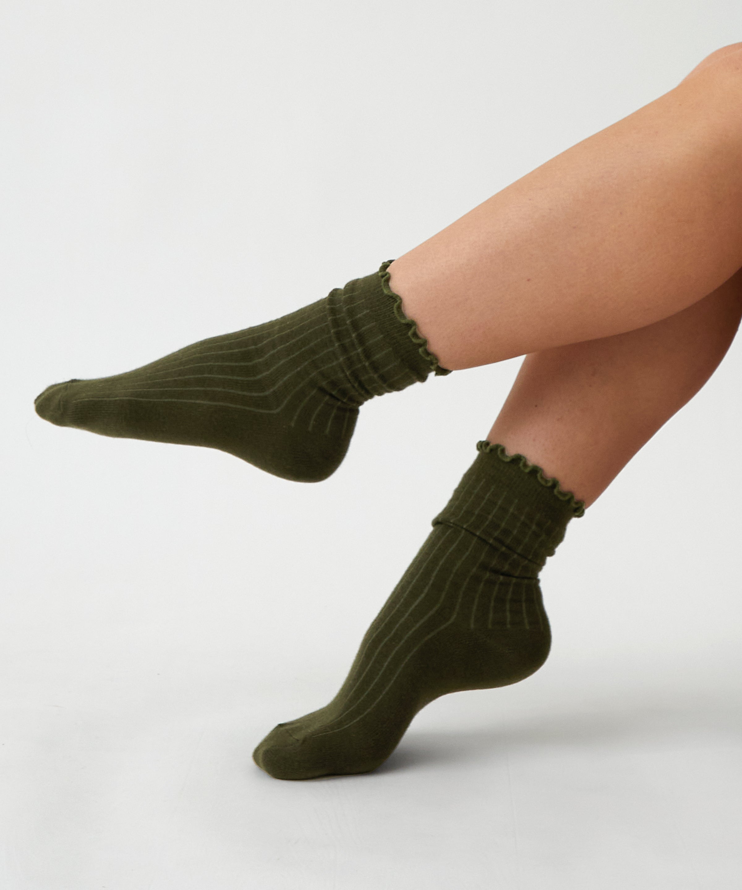 Cotton Cashmere Lounge Socks | Olive-2