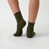 Cotton Cashmere Lounge Socks | Olive-3