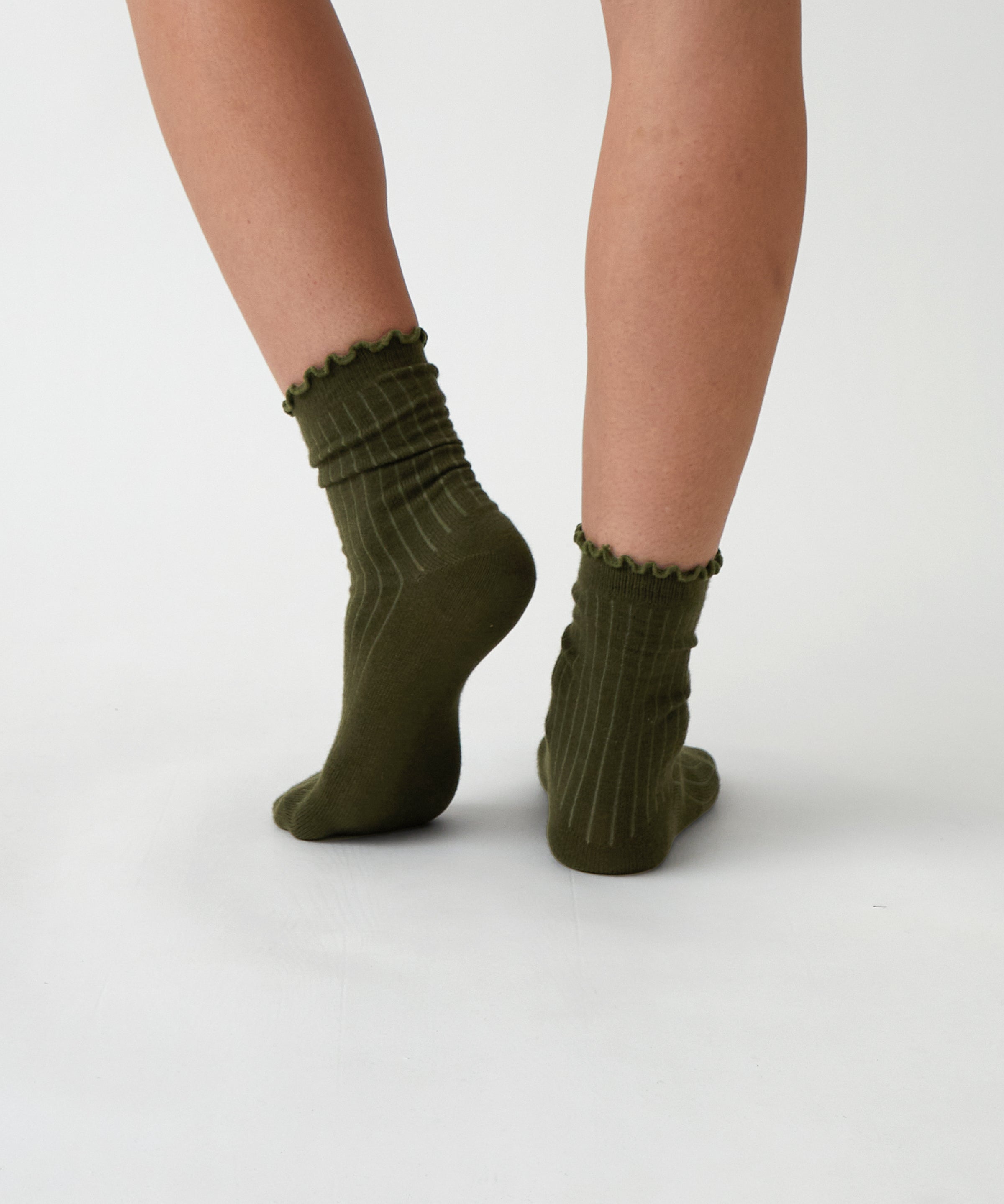 Cotton Cashmere Lounge Socks | Olive-3