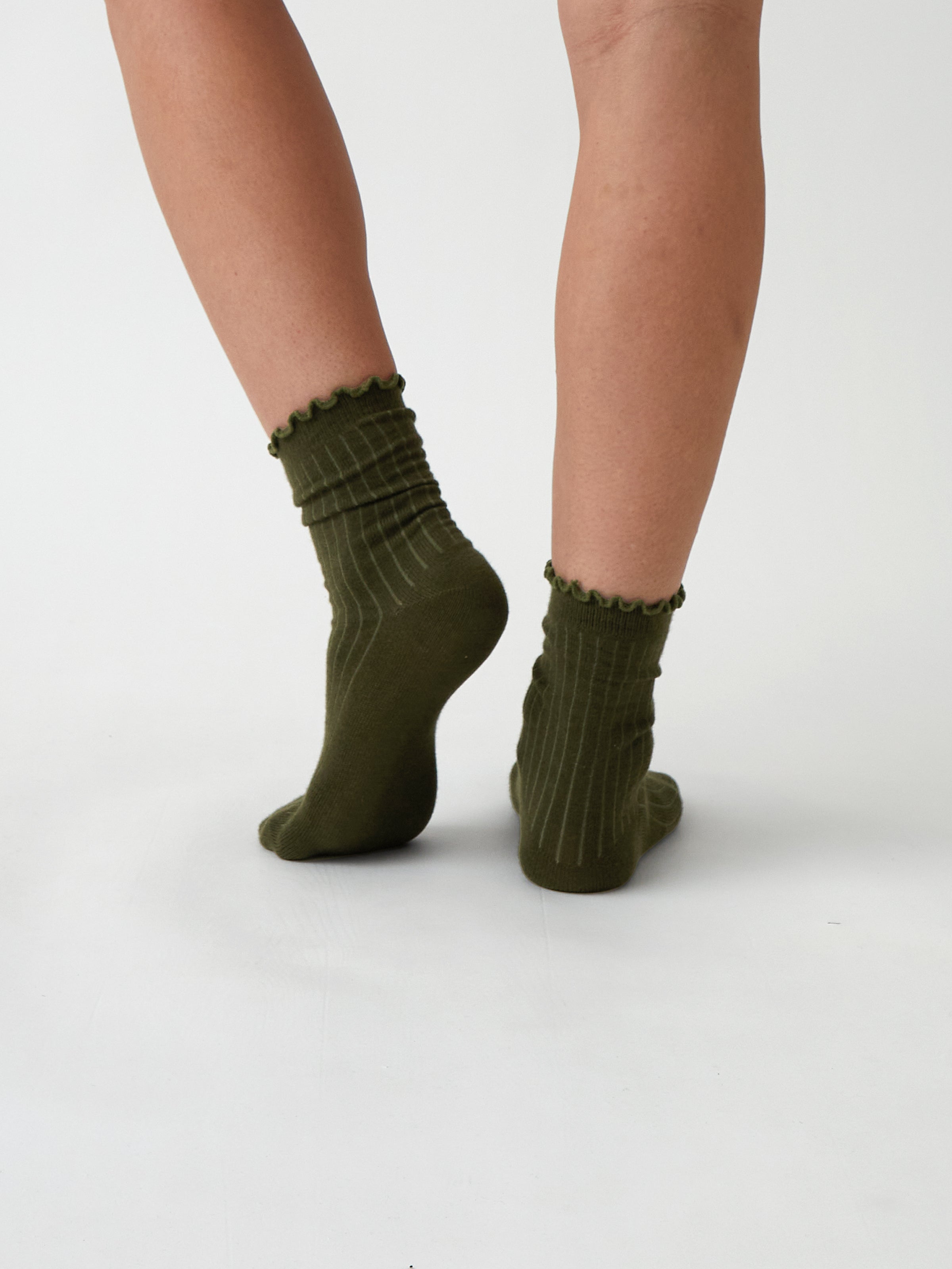 Cotton Cashmere Lounge Socks | Olive-3