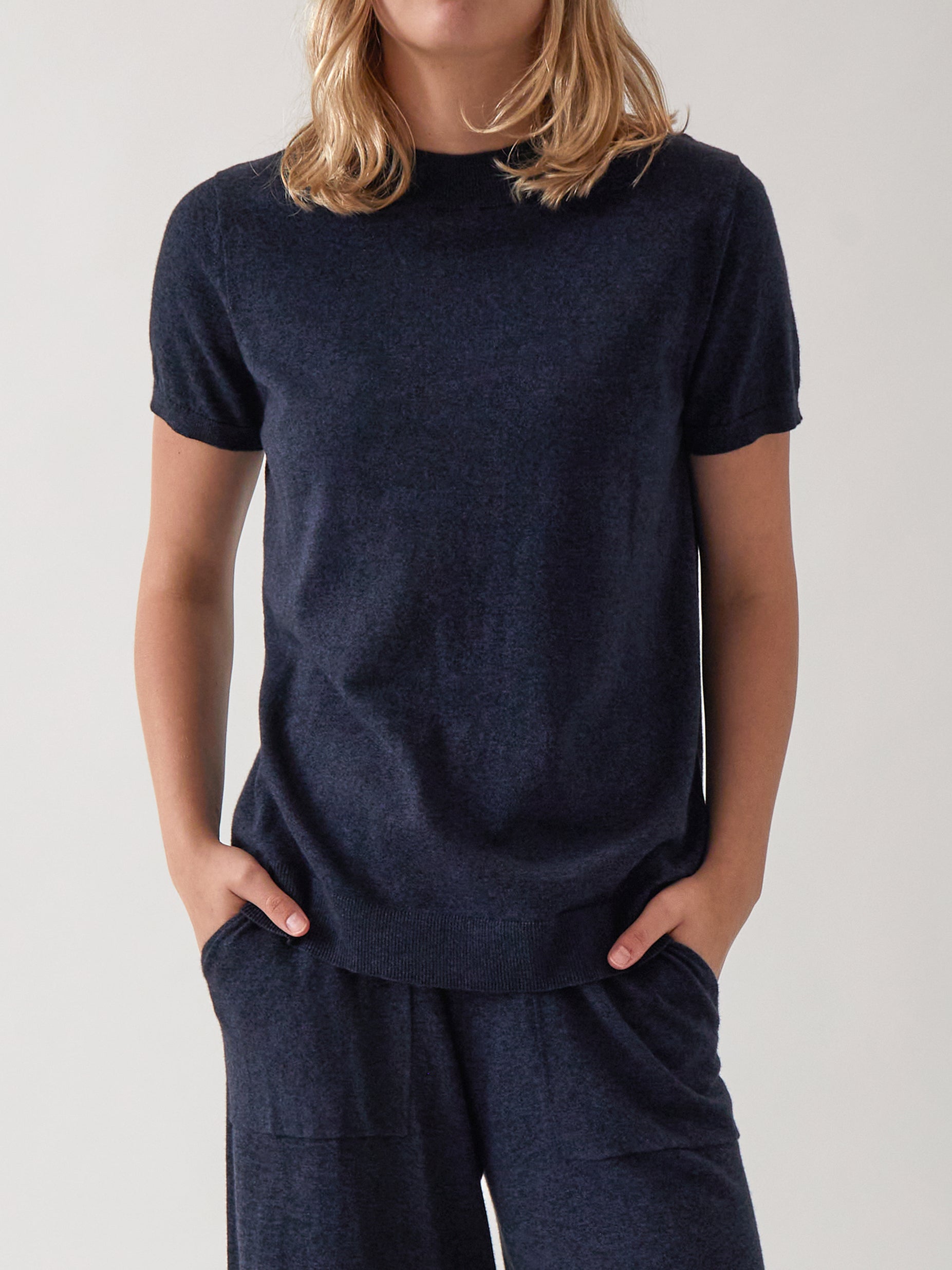 Cotton Cashmere Lounge Tee | Navy-1