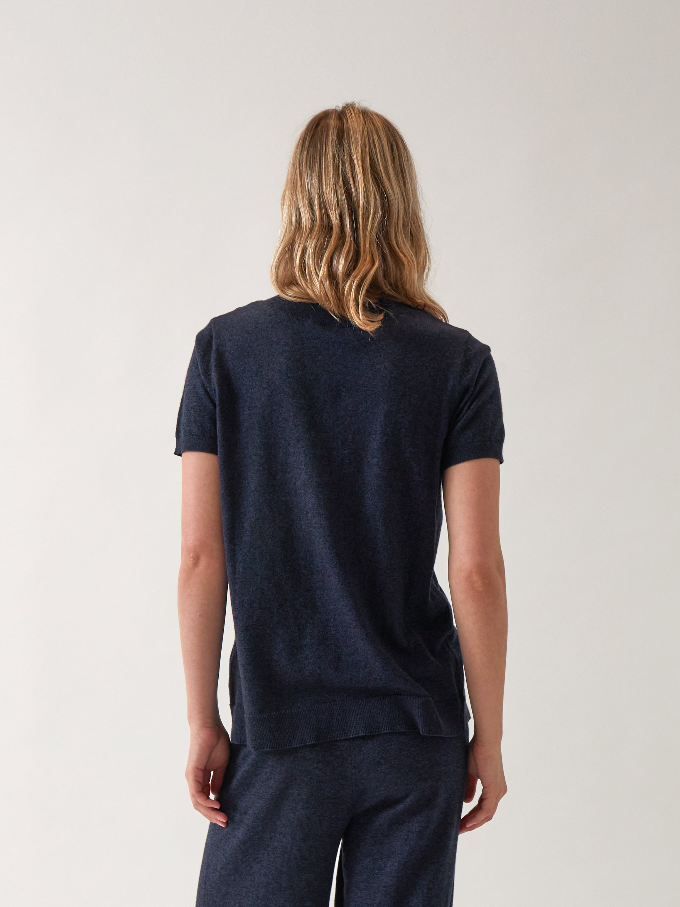 Cotton Cashmere Lounge Tee | Navy-4