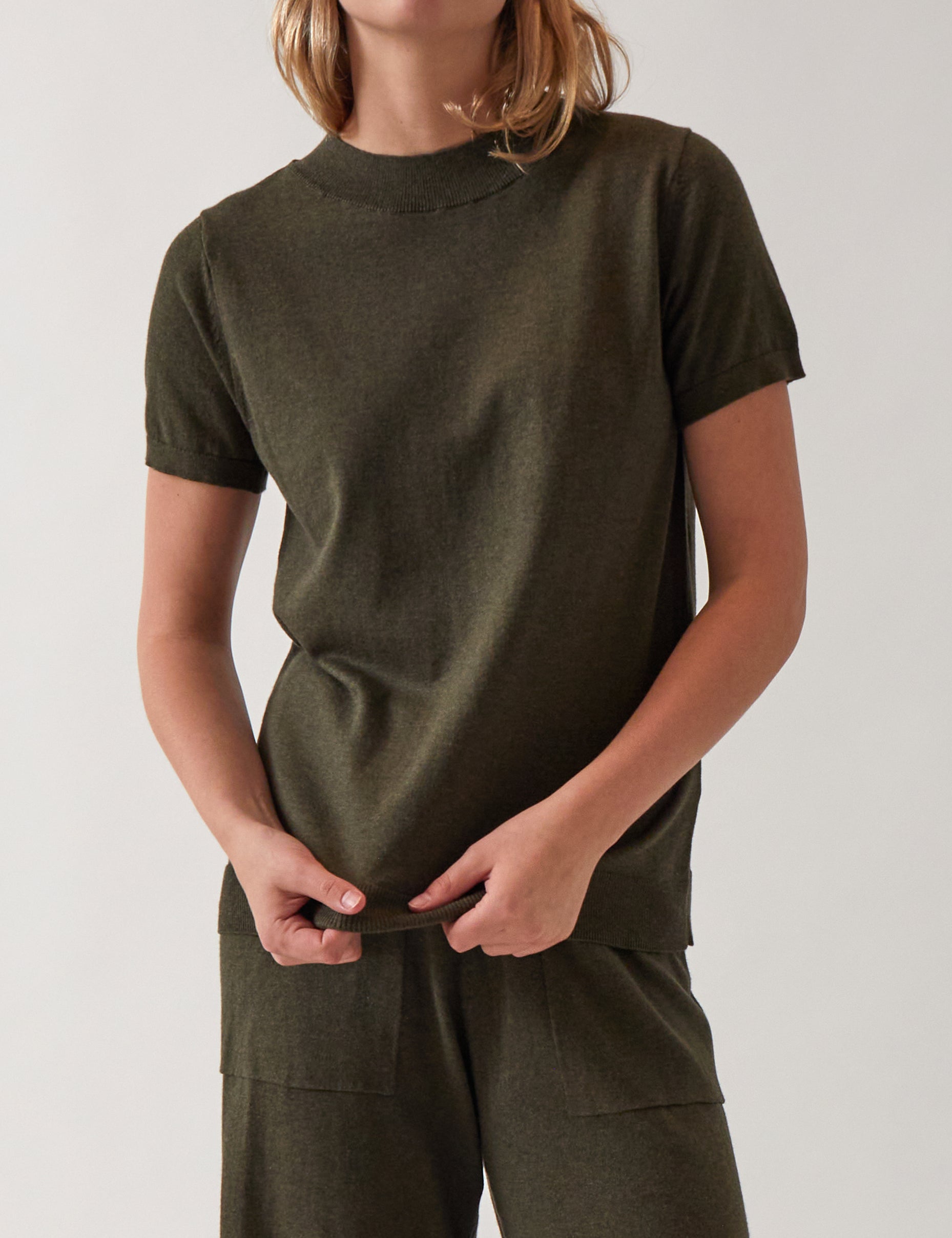 Cotton Cashmere Lounge Tee | Olive-1
