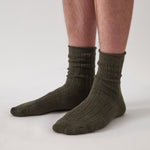 Cotton Cashmere Men's Socks Pair | Olive-1