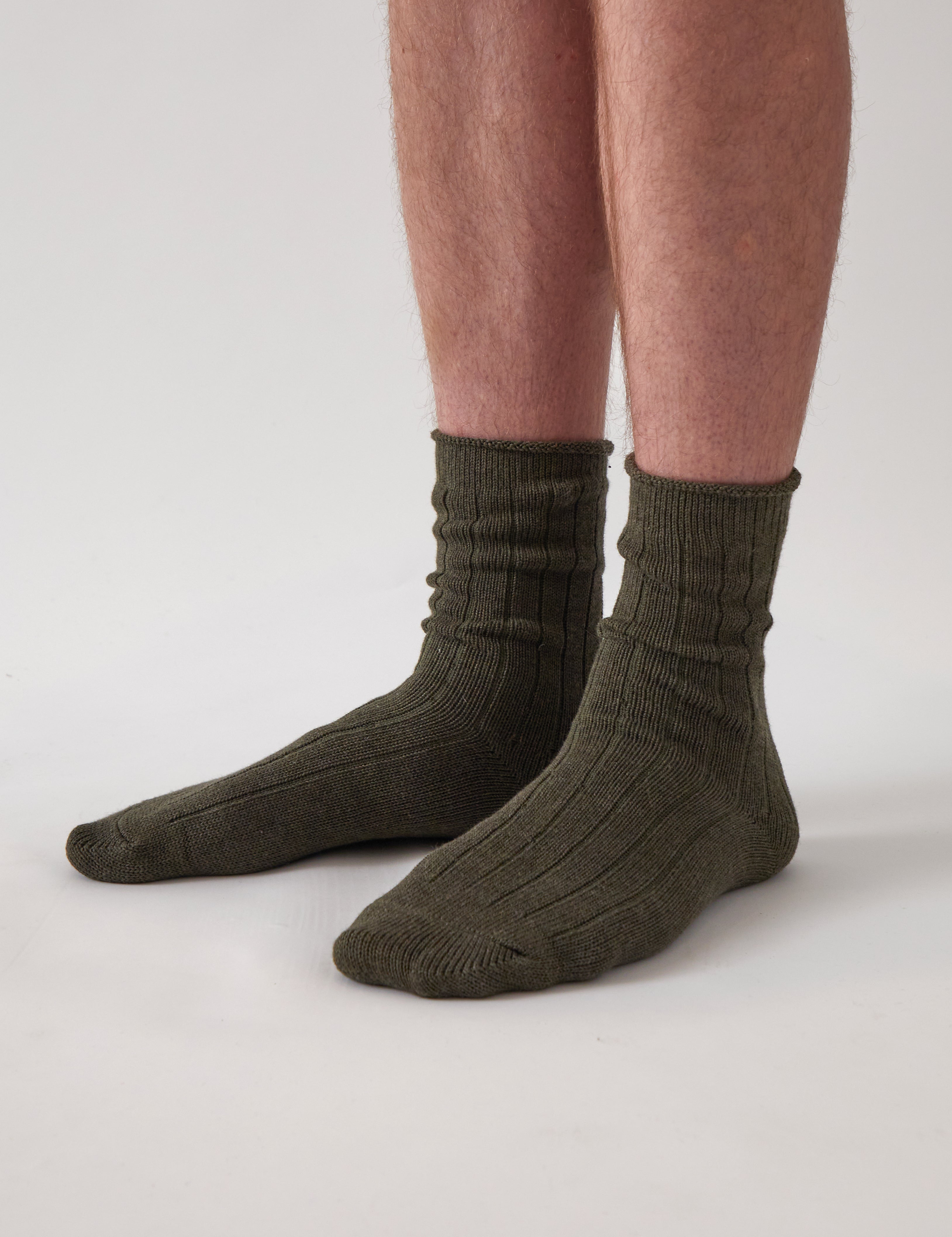 Cotton Cashmere Men's Socks Pair | Olive-1