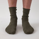 Cotton Cashmere Men's Socks Pair | Olive-2