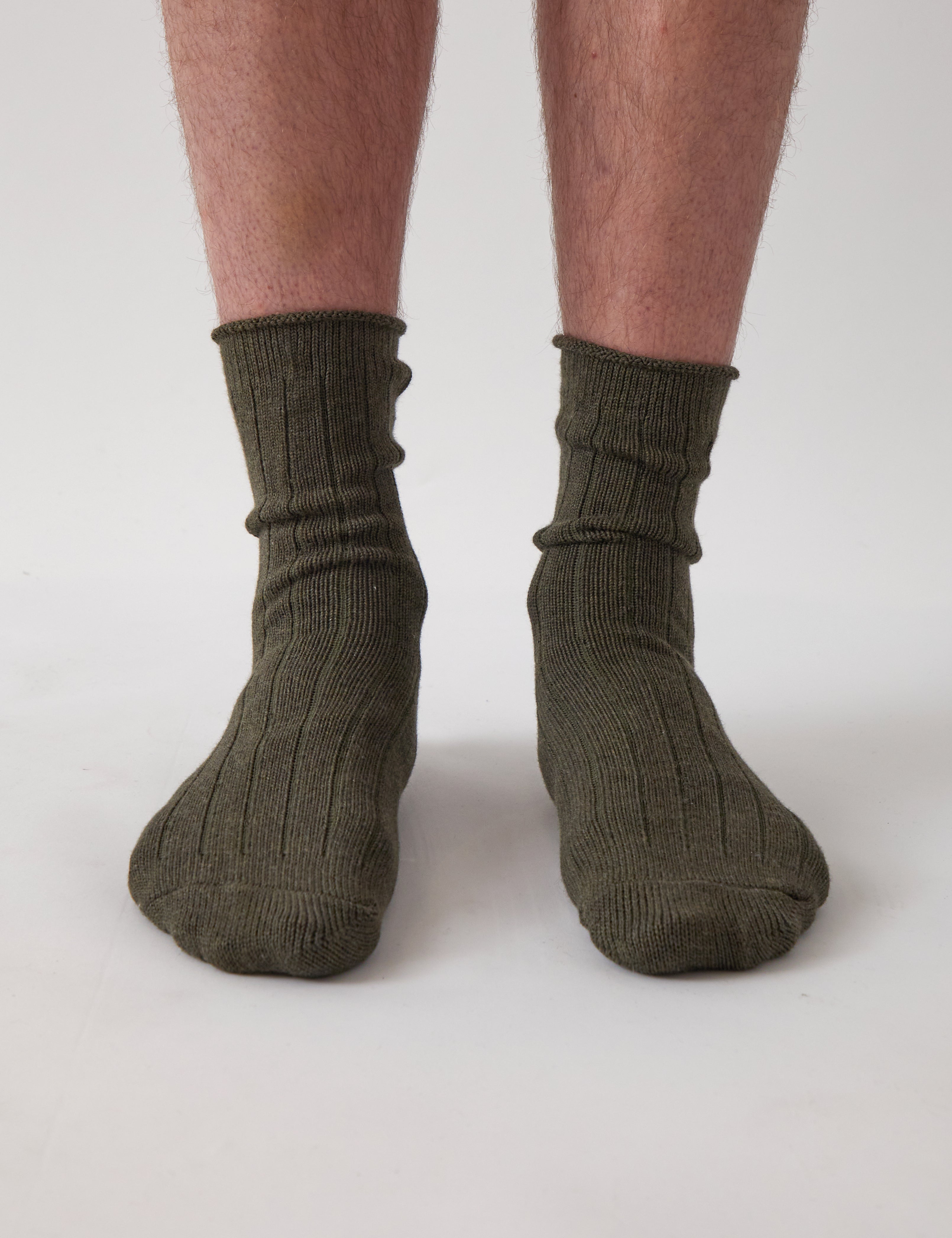 Cotton Cashmere Men's Socks Pair | Olive-2