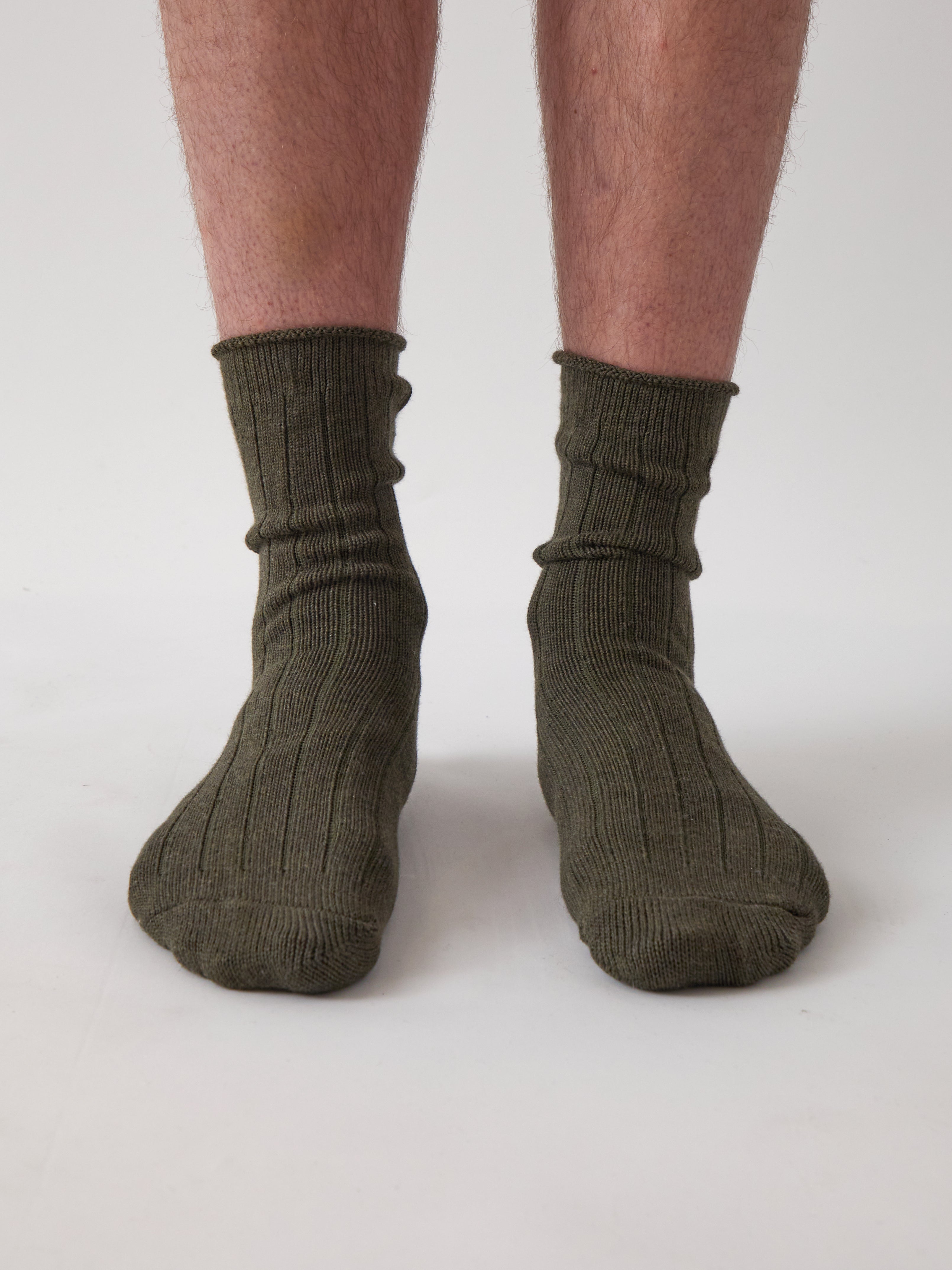 Cotton Cashmere Men's Socks Pair | Olive-2