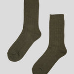 Cotton Cashmere Men's Socks Pair | Olive-3