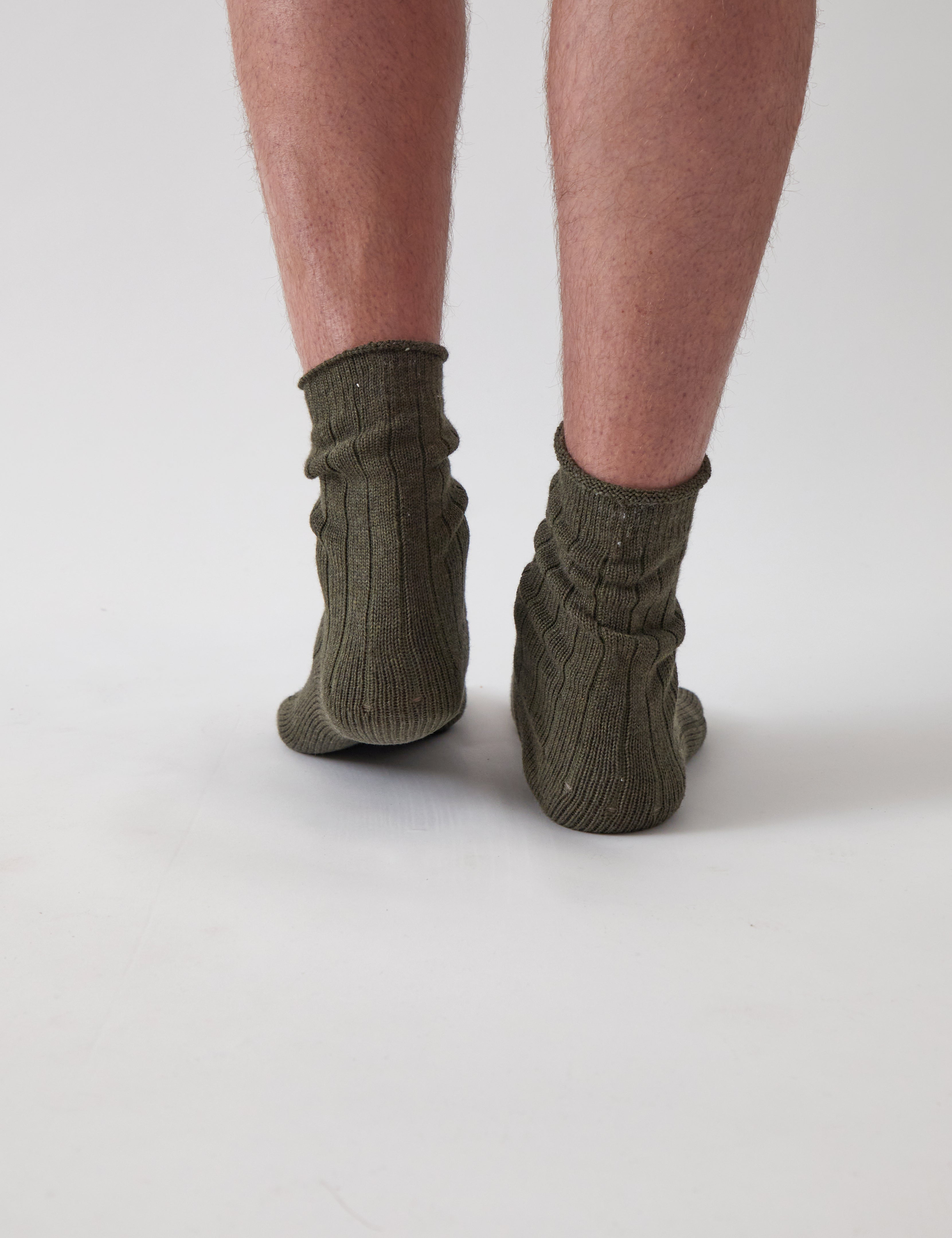 Cotton Cashmere Men's Socks Pair | Olive-4