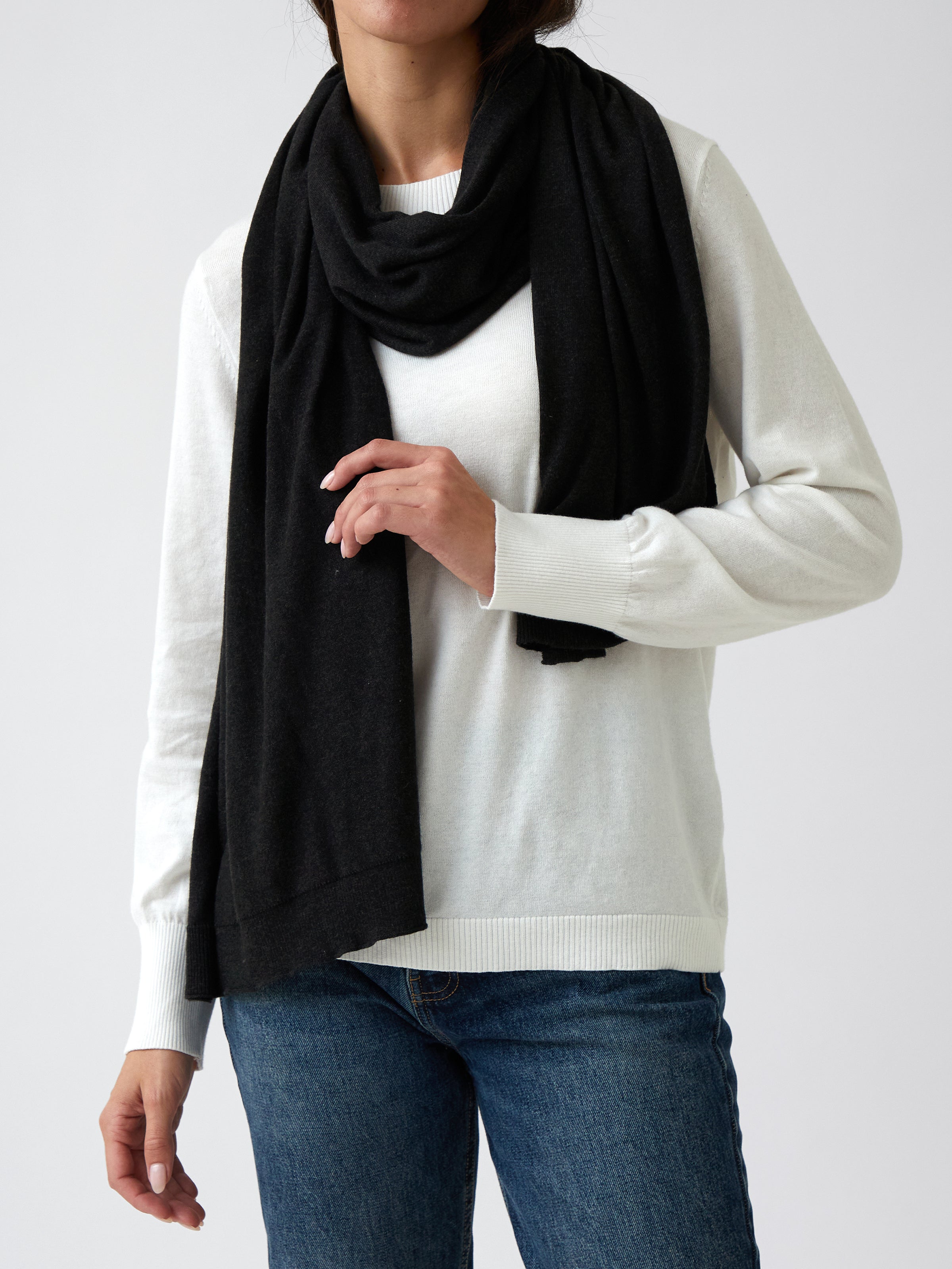 Cotton Cashmere Scarf | Black-1