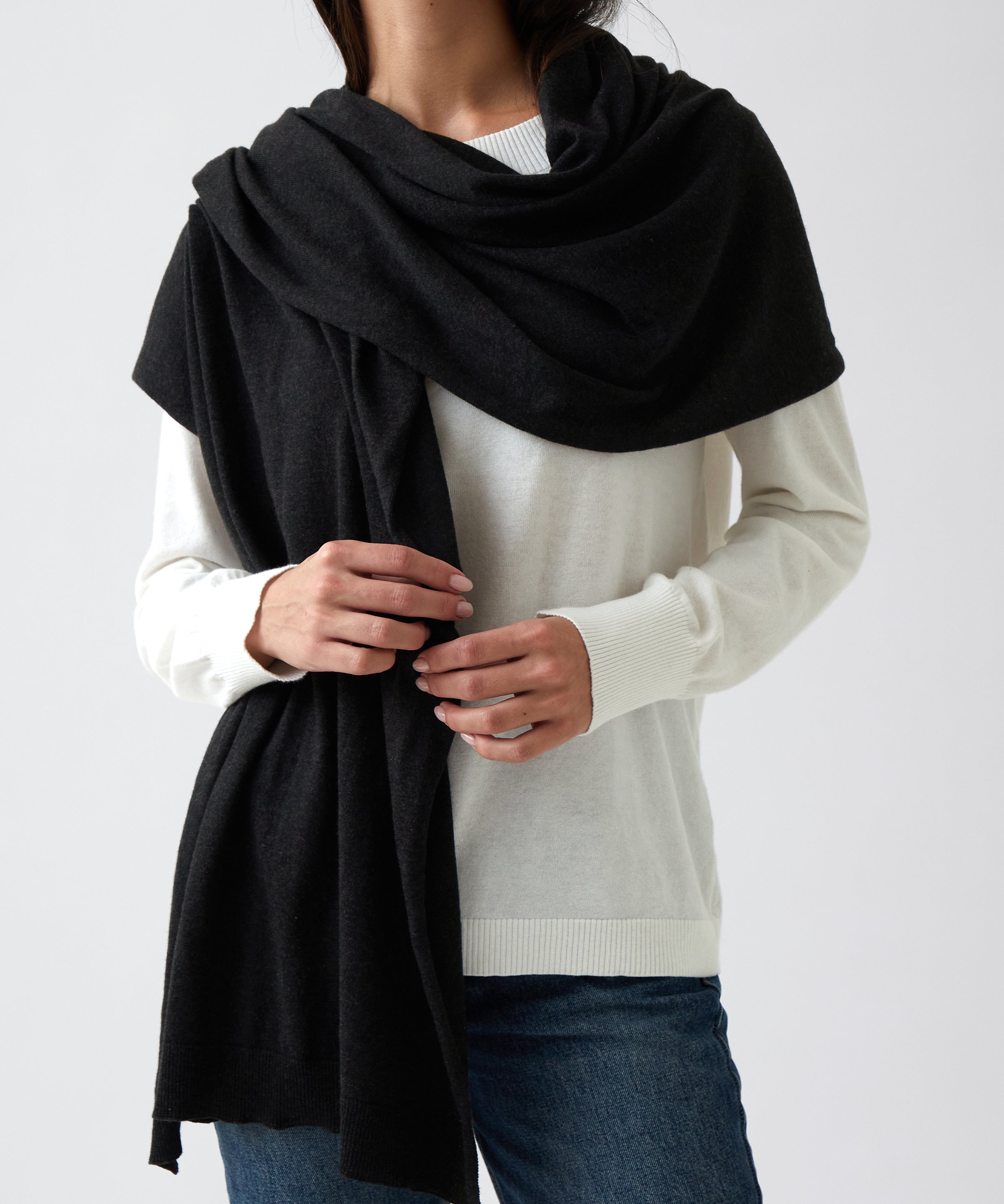 Cotton Cashmere Scarf | Black-3