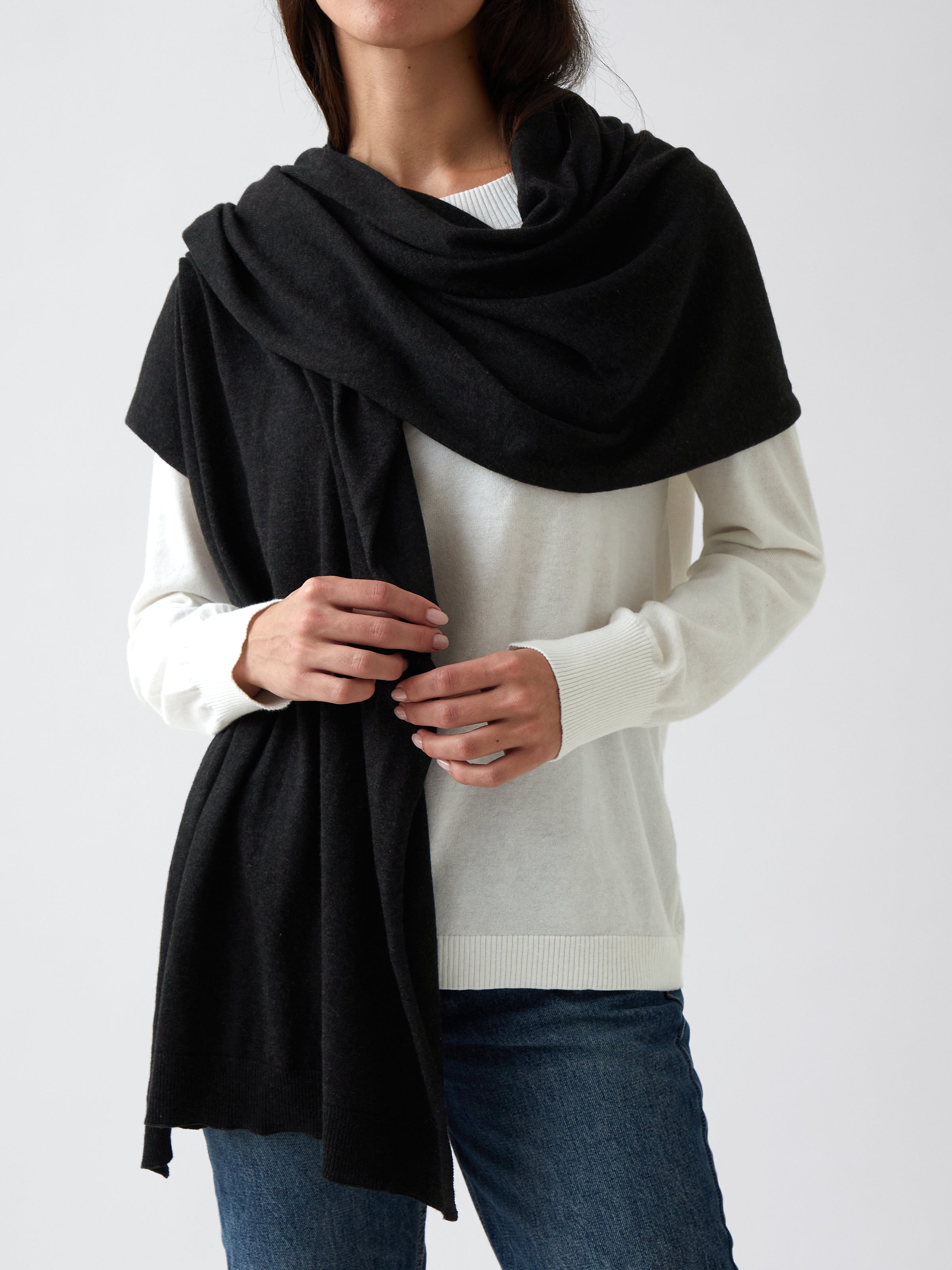 Cotton Cashmere Scarf | Black-3
