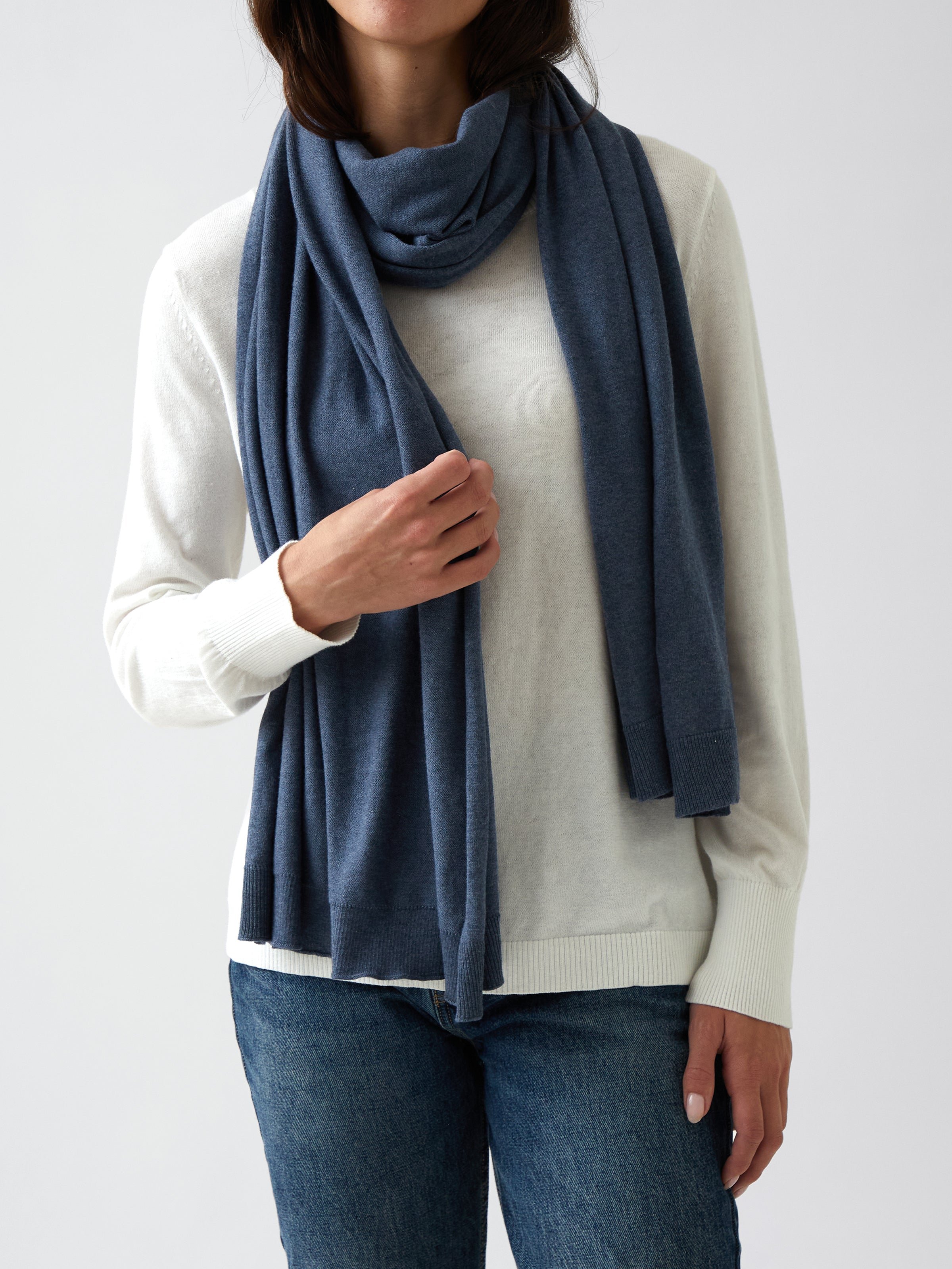 Cotton Cashmere Scarf | Blue-1
