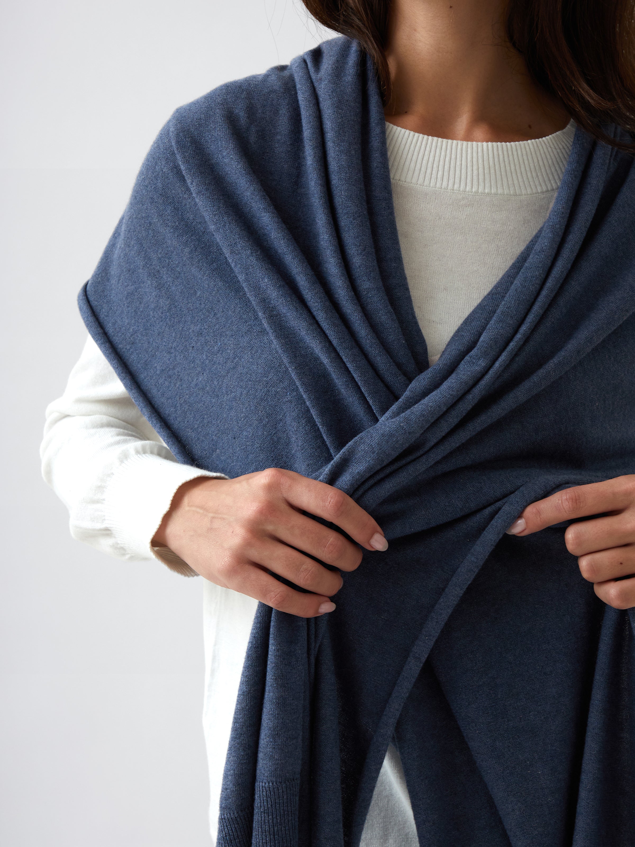 Cotton Cashmere Scarf | Blue-2