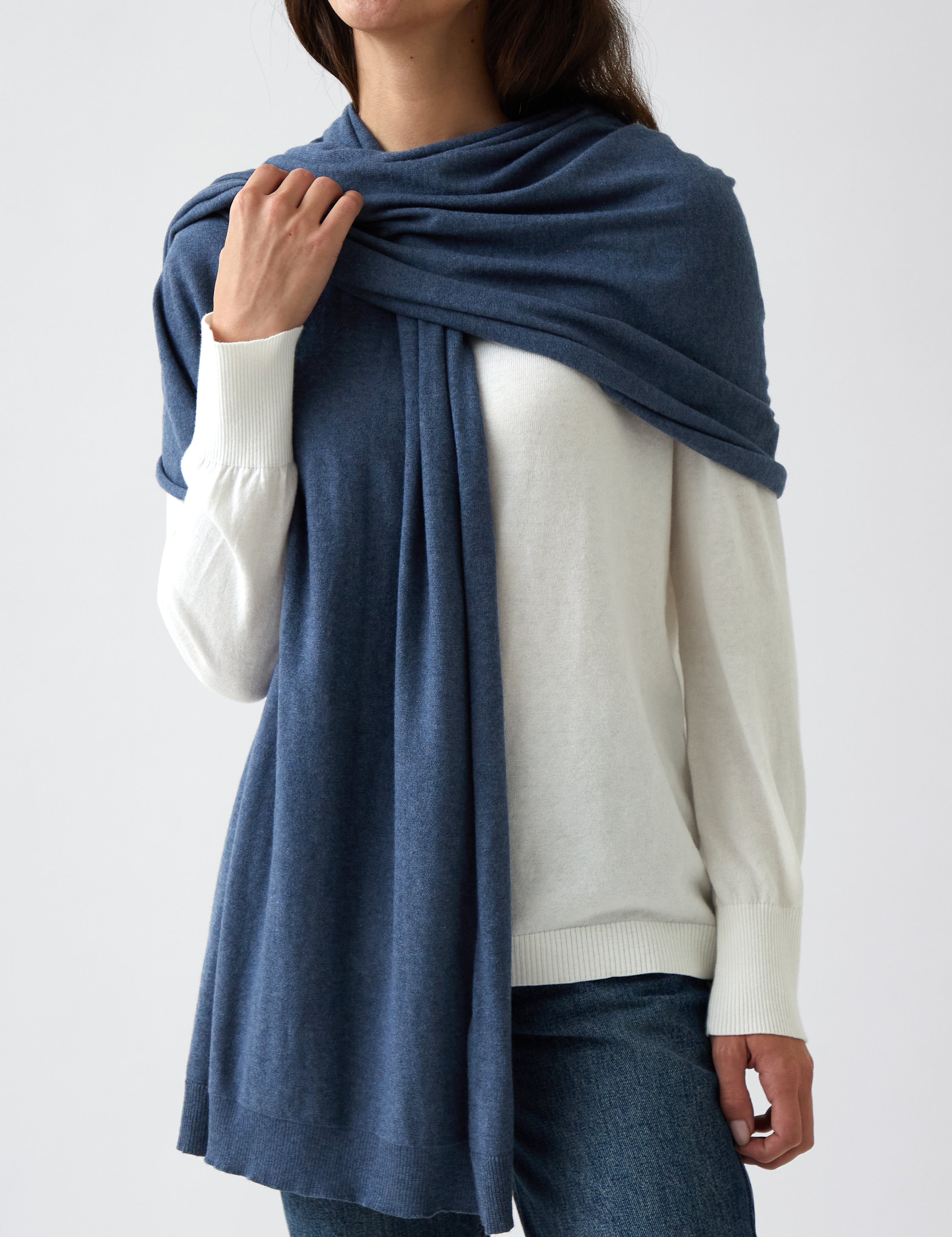 Cotton Cashmere Scarf | Blue-3