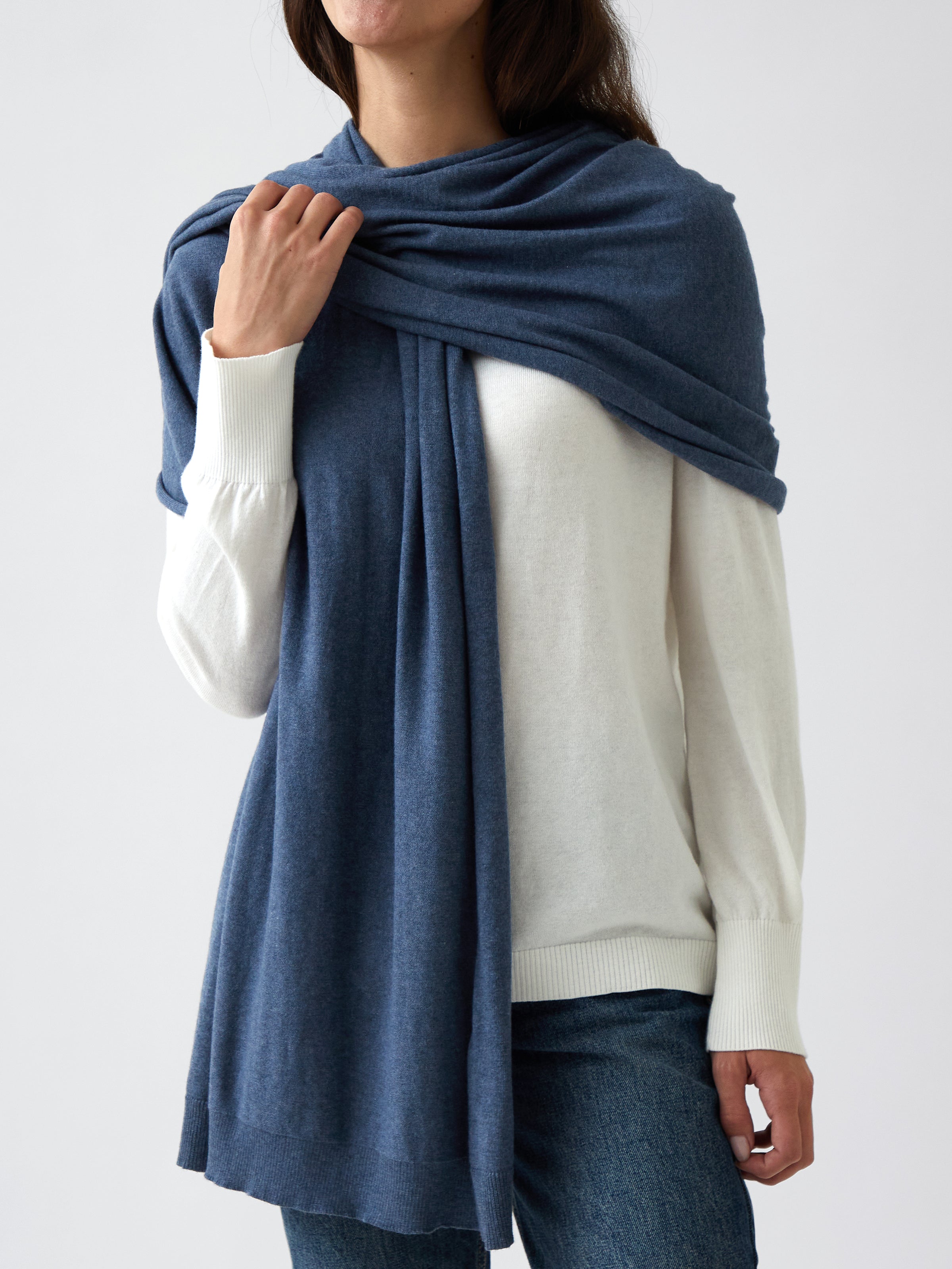 Cotton Cashmere Scarf | Blue-3