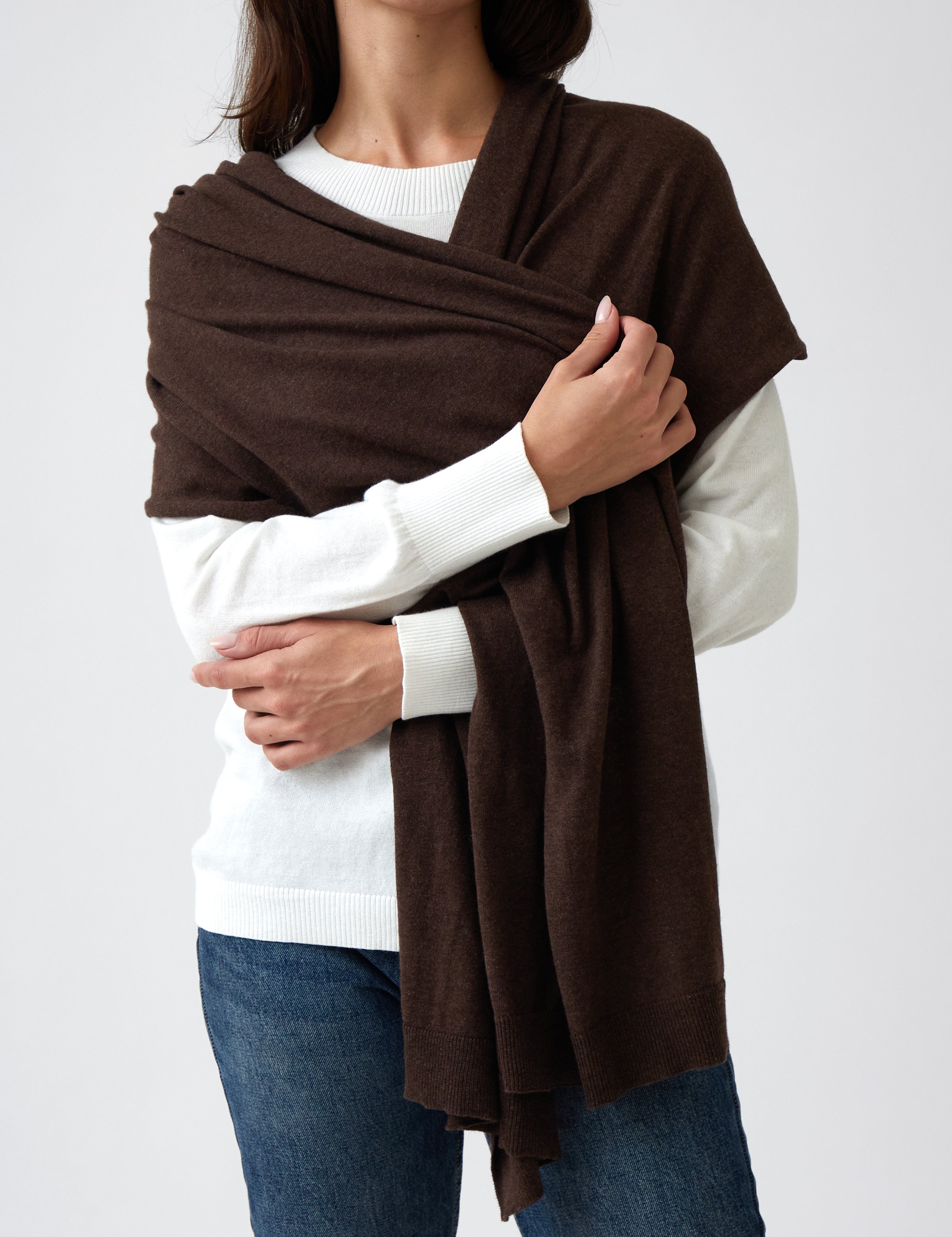 Cotton Cashmere Scarf | Cocoa-3