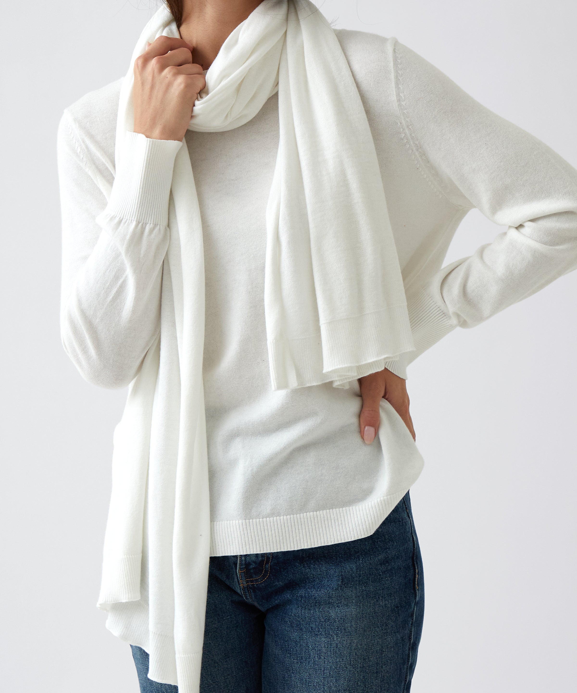 Cotton Cashmere Scarf | Ivory-1