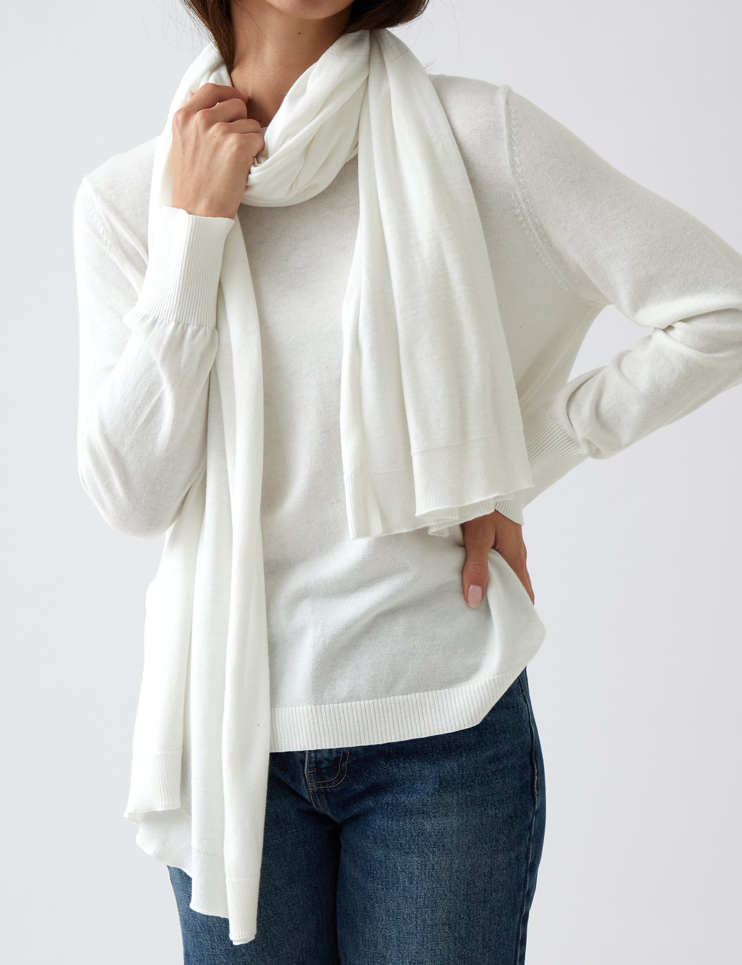 Cotton Cashmere Scarf | Ivory-1