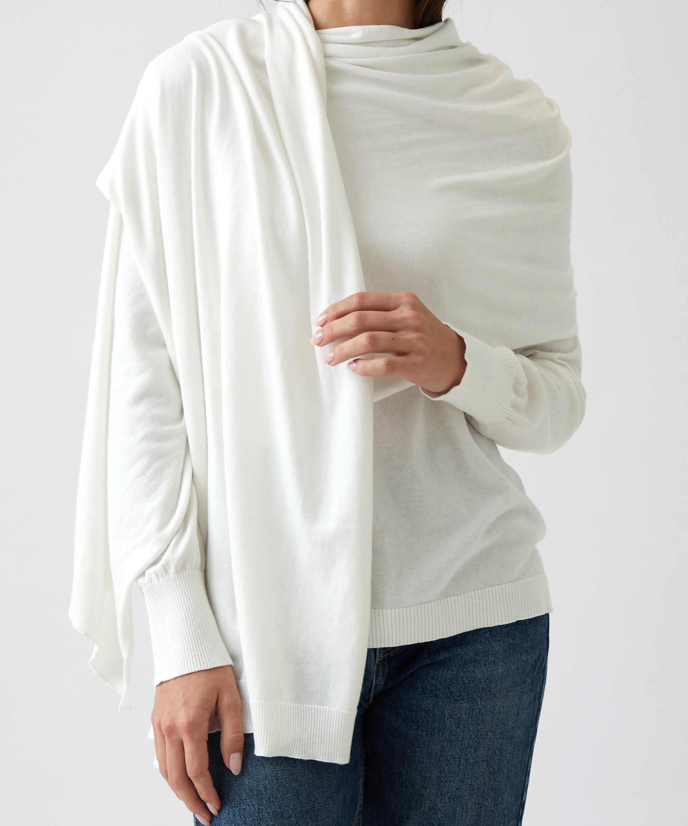 Cotton Cashmere Scarf | Ivory-3