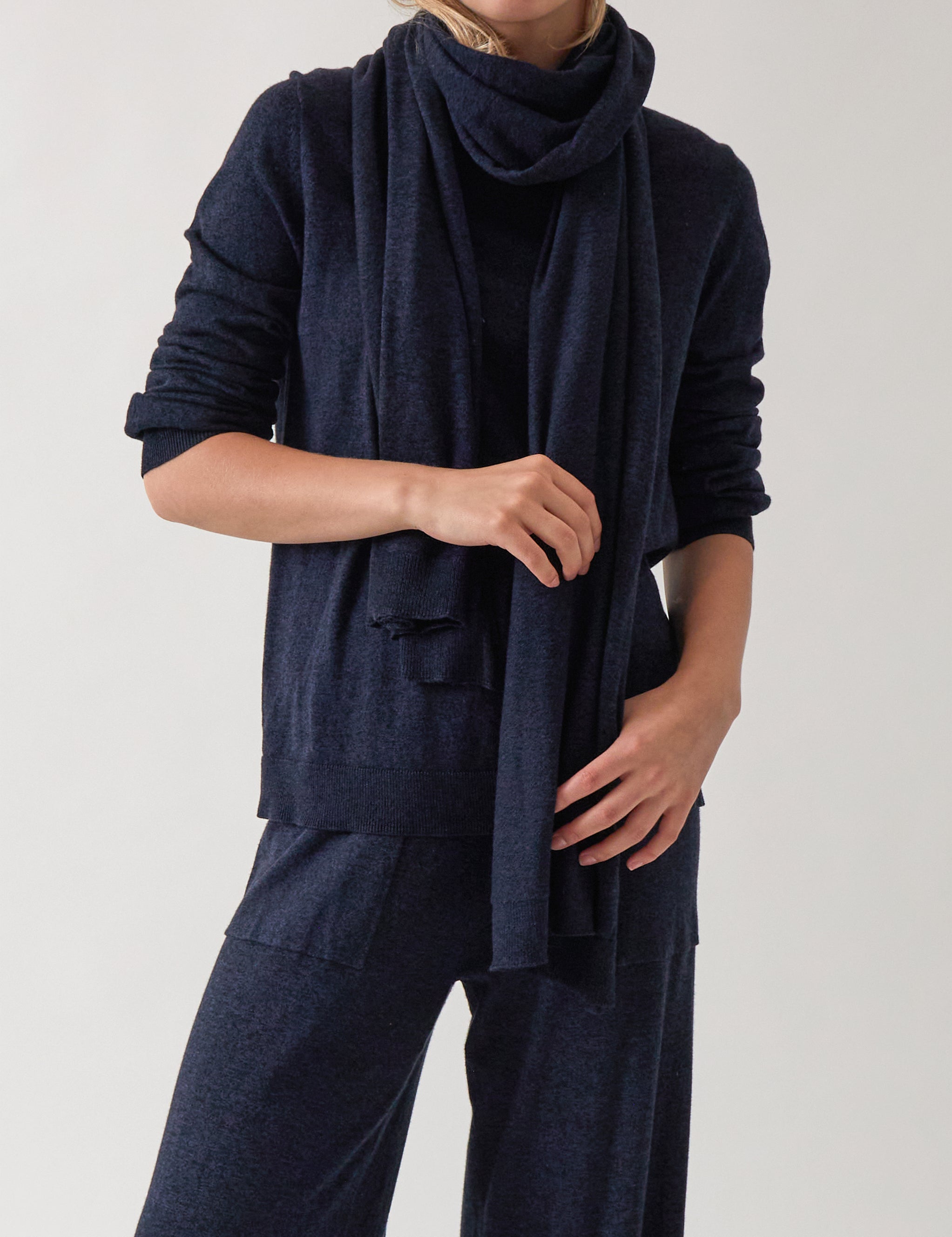 Cotton Cashmere Scarf | Navy-1