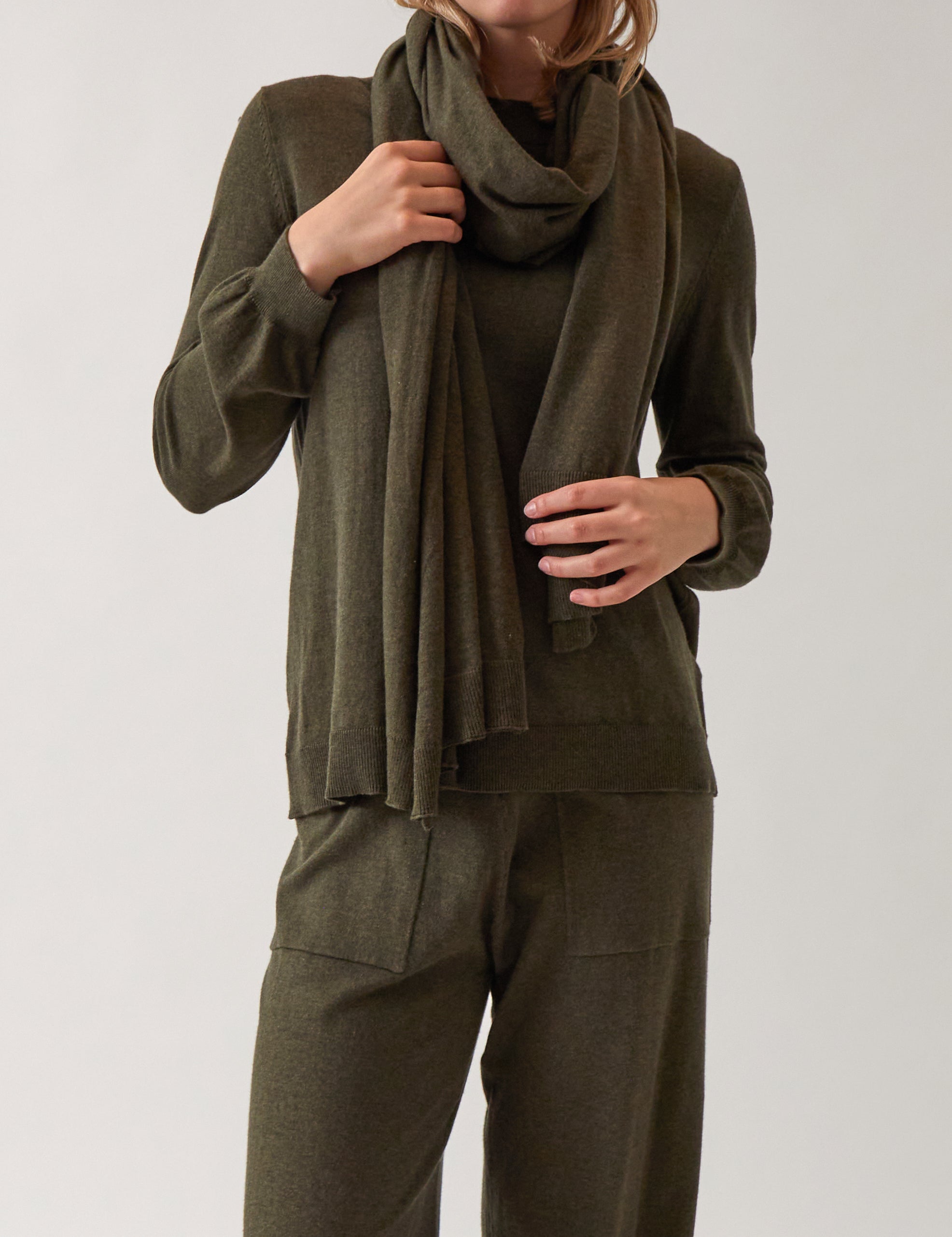 Cotton Cashmere Scarf | Olive-1