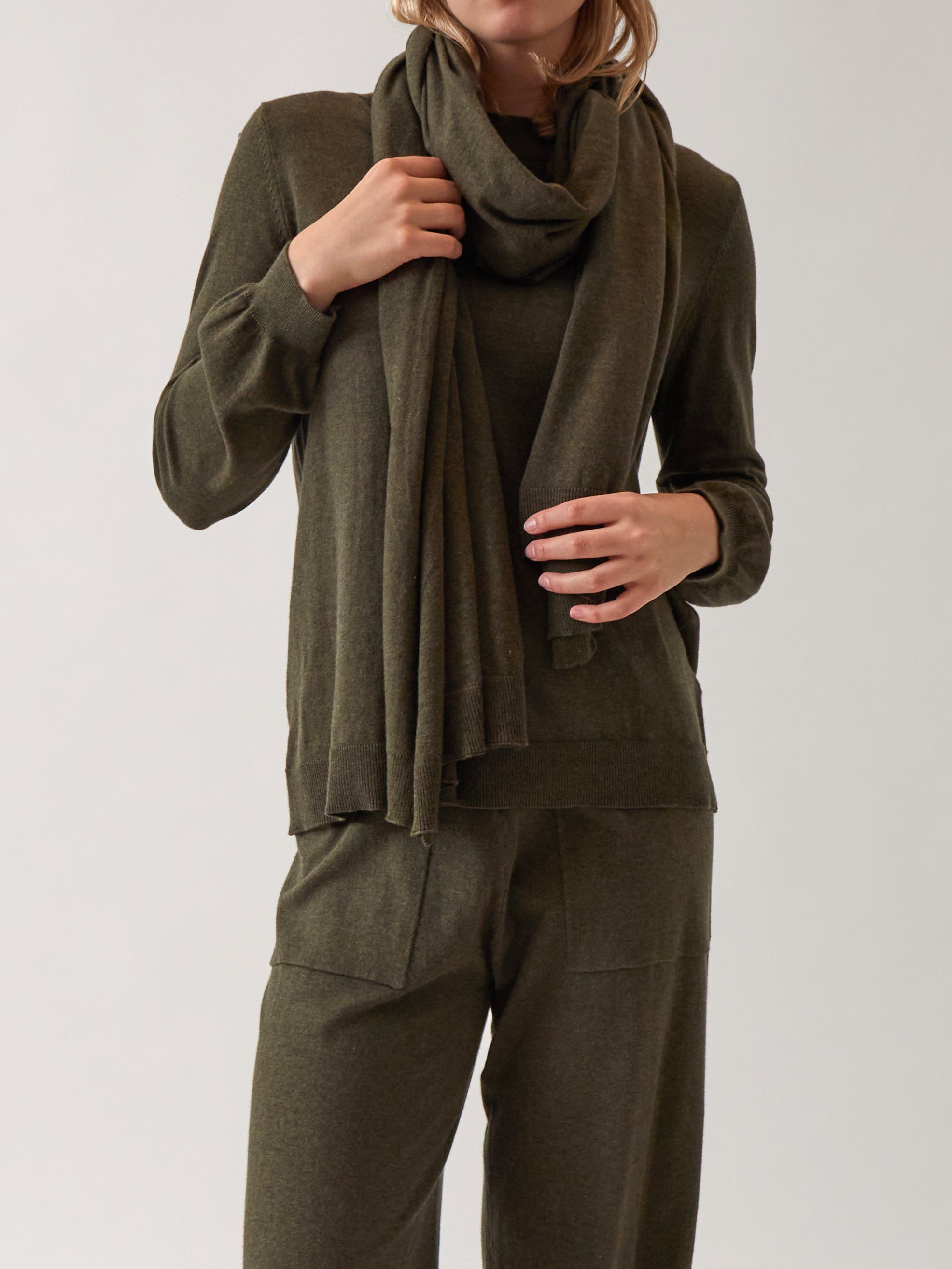 Cotton Cashmere Scarf | Olive-1