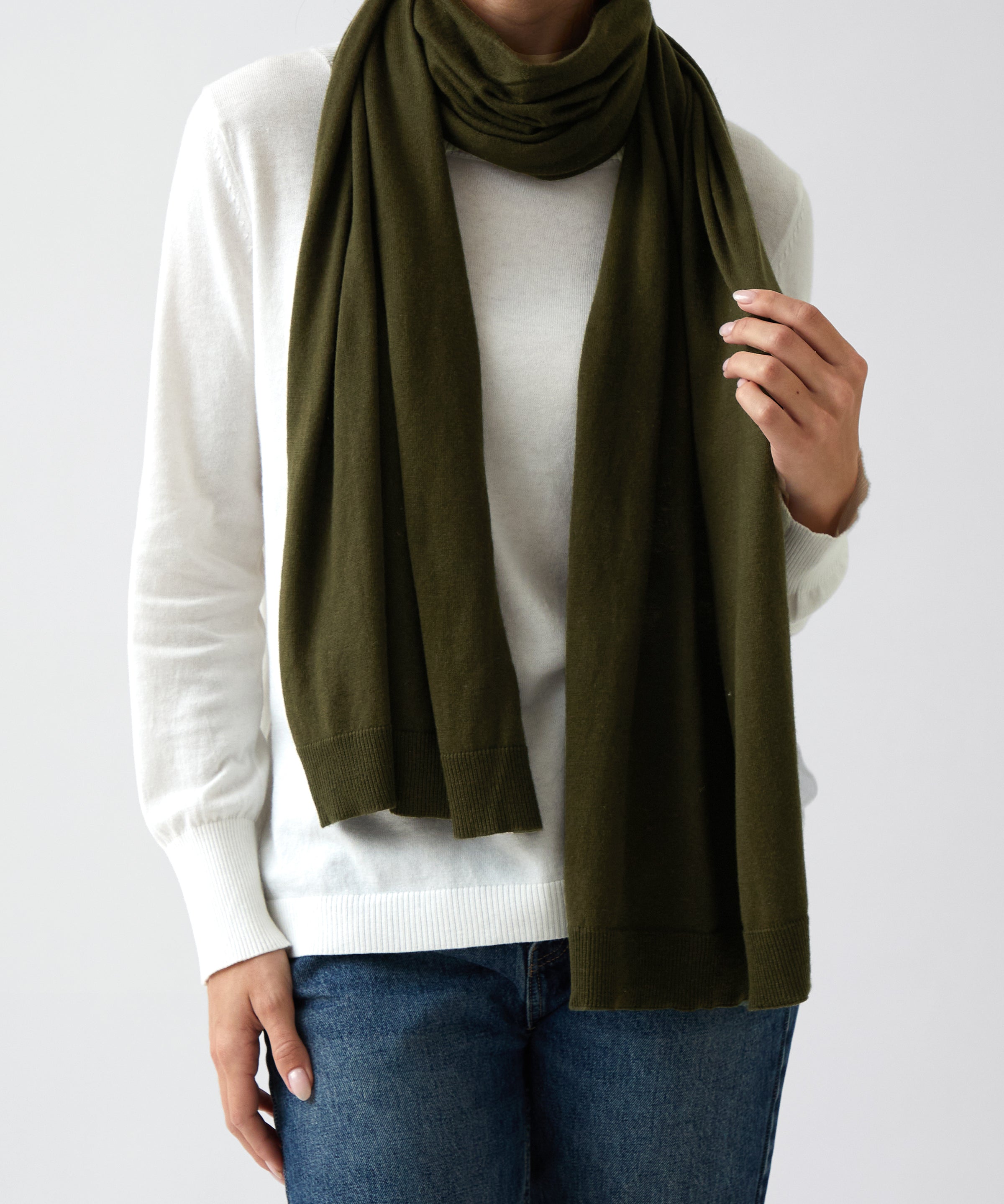 Cotton Cashmere Scarf | Olive-1