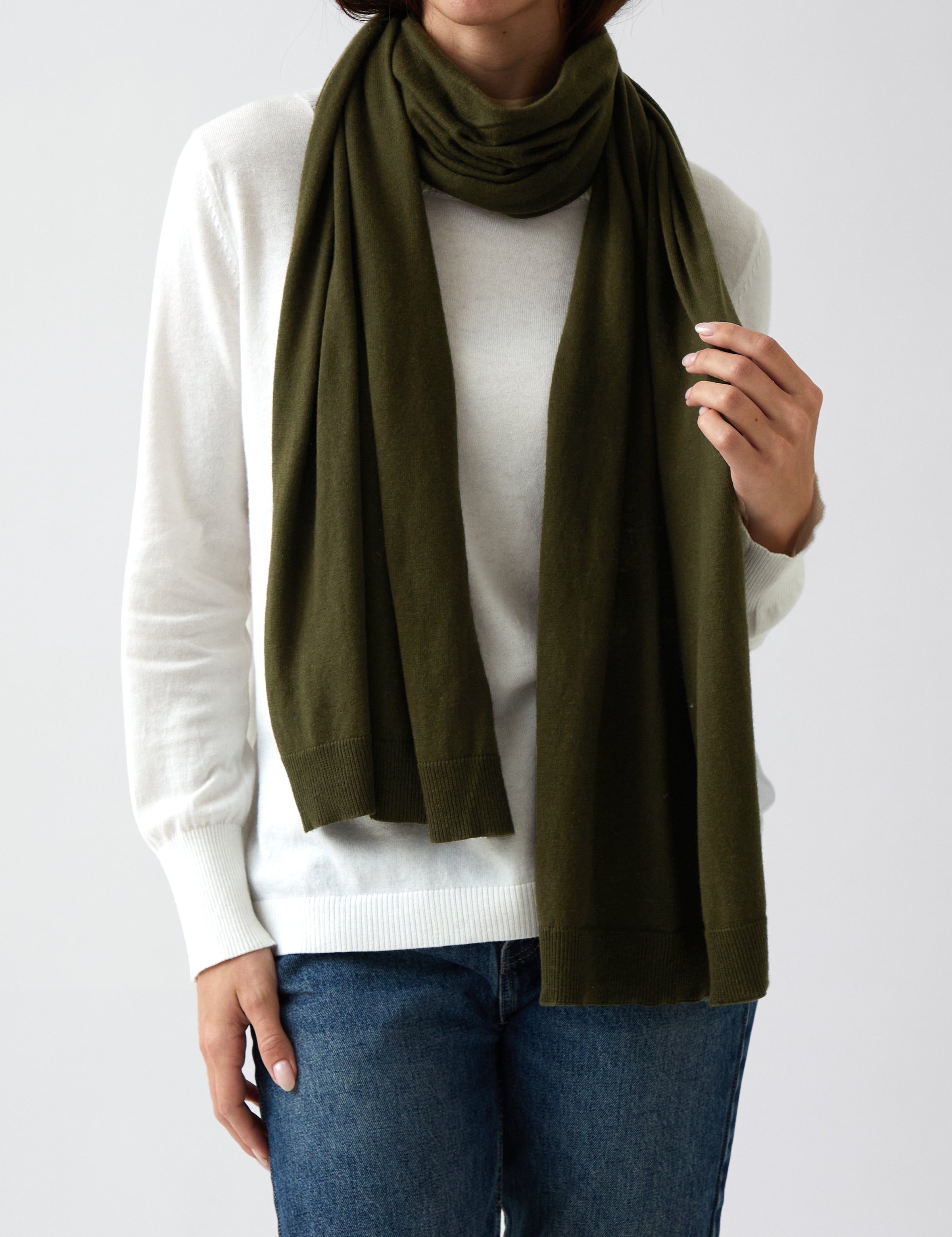 Cotton Cashmere Scarf | Olive-1