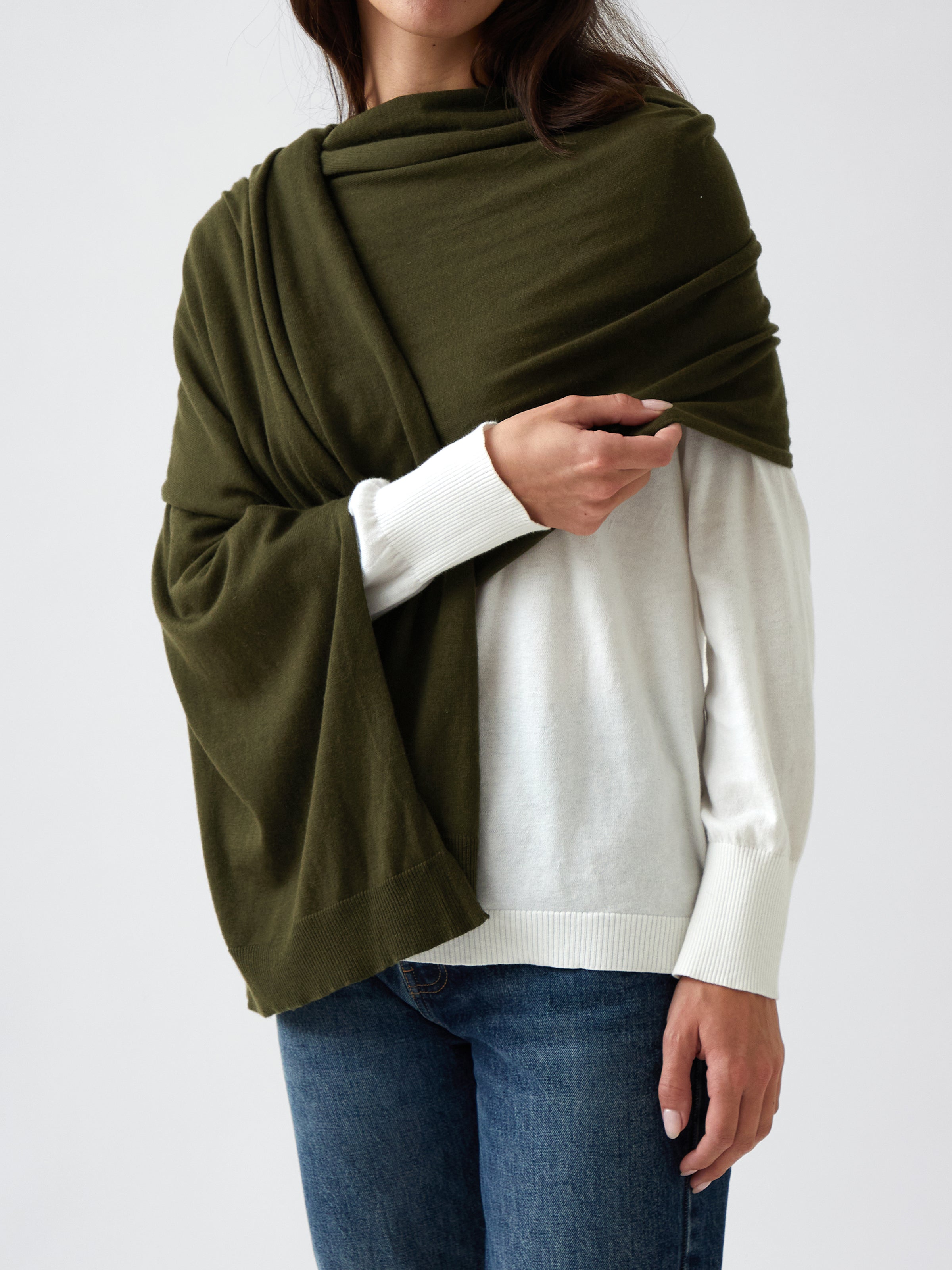Cotton Cashmere Scarf | Olive-3