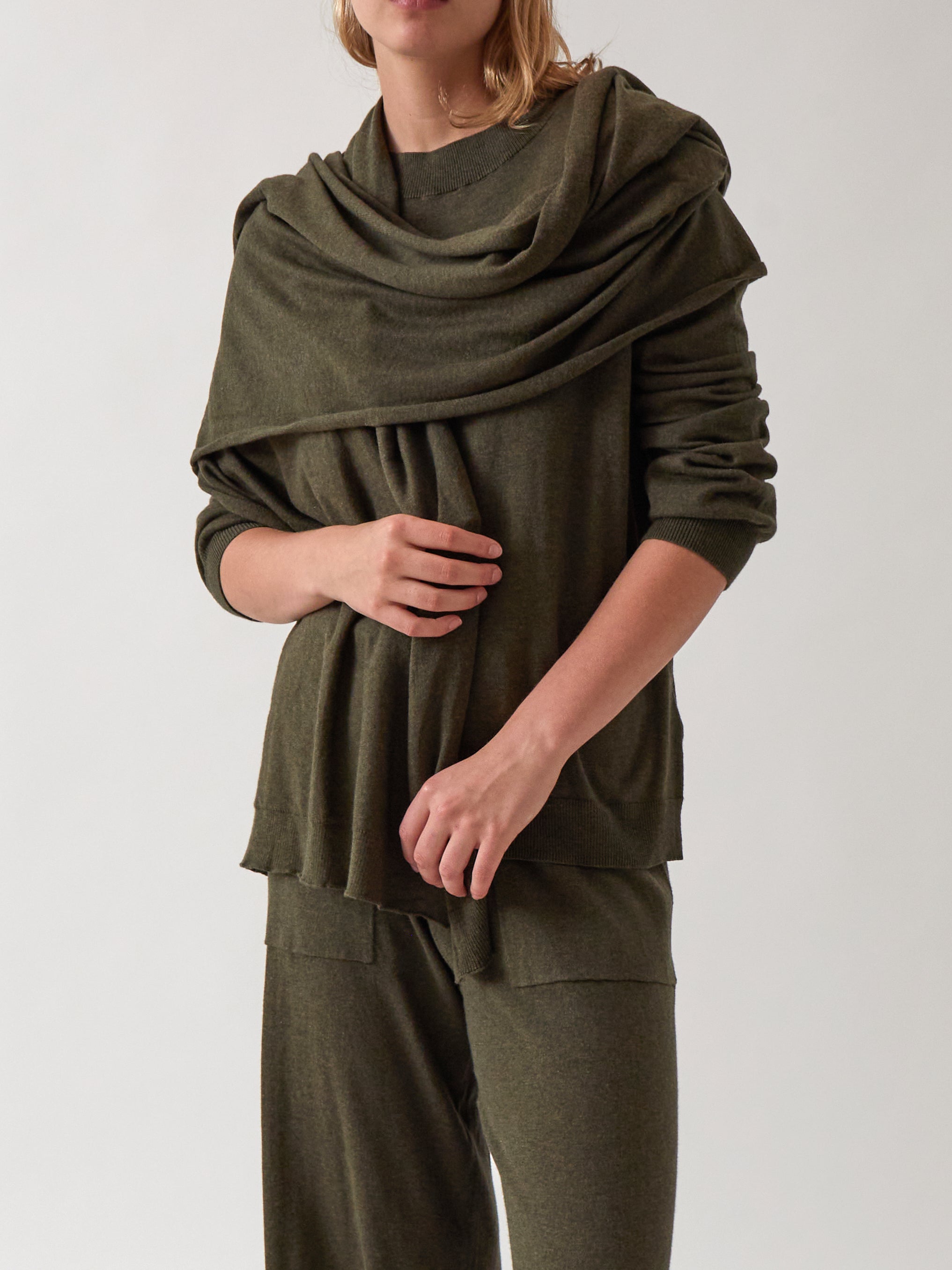 Cotton Cashmere Scarf | Olive-4