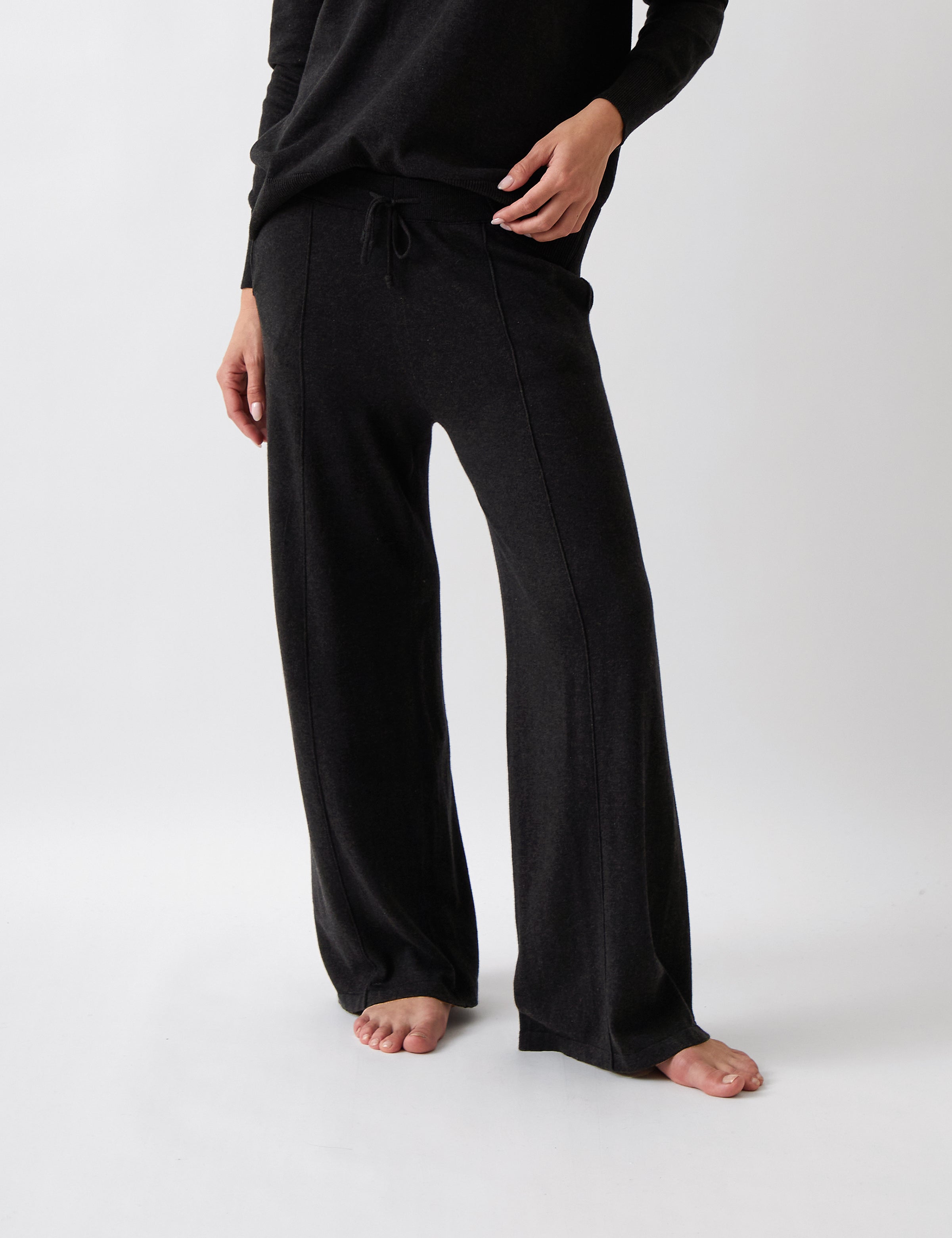 Cotton Cashmere Wide Leg Lounge Pants | Black-1