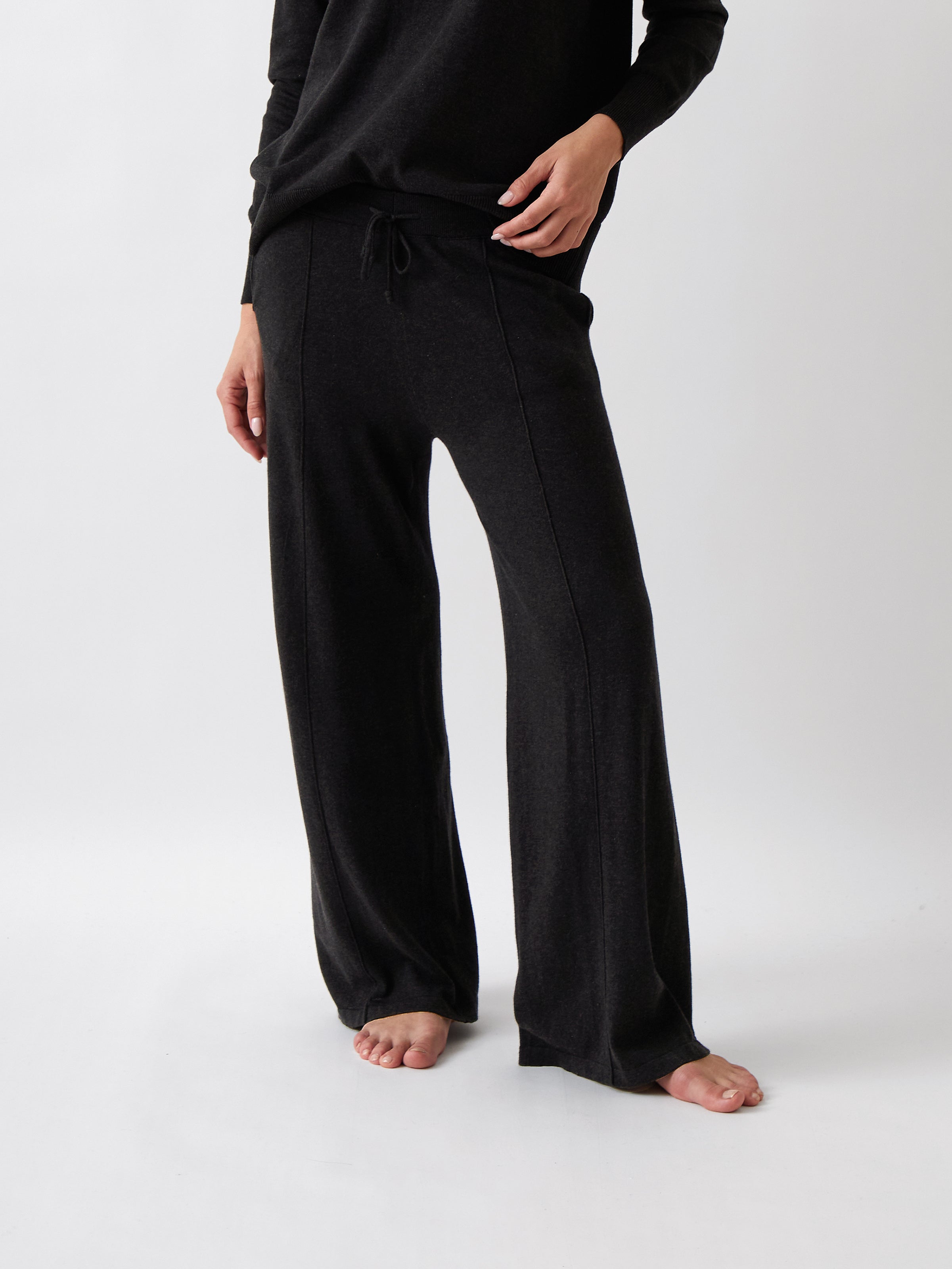 Cotton Cashmere Wide Leg Lounge Pants | Black-1