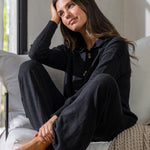 Cotton Cashmere Wide Leg Lounge Pants | Black-3