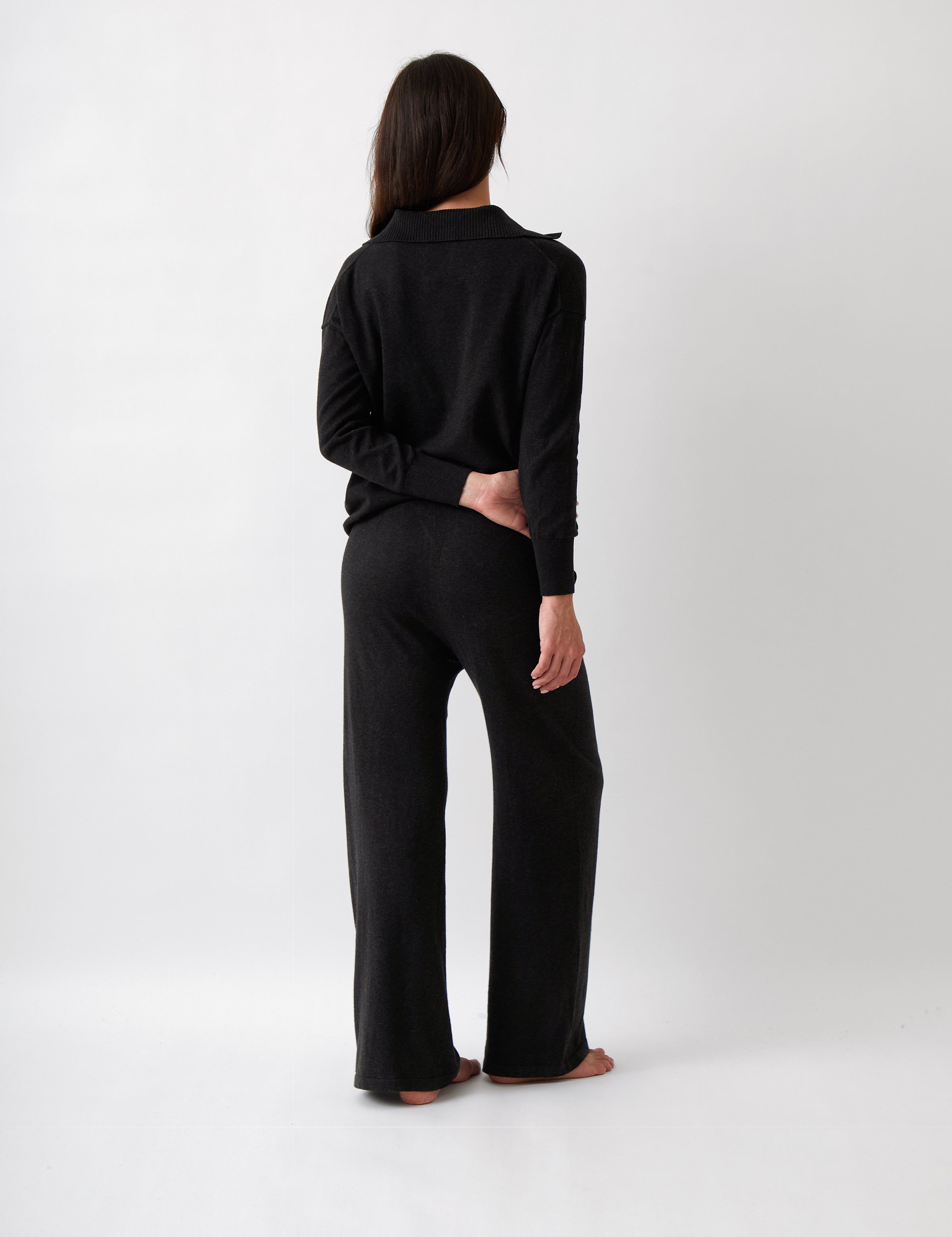 Cotton Cashmere Wide Leg Lounge Pants | Black-4