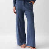 Cotton Cashmere Wide Leg Lounge Pants | Blue-1